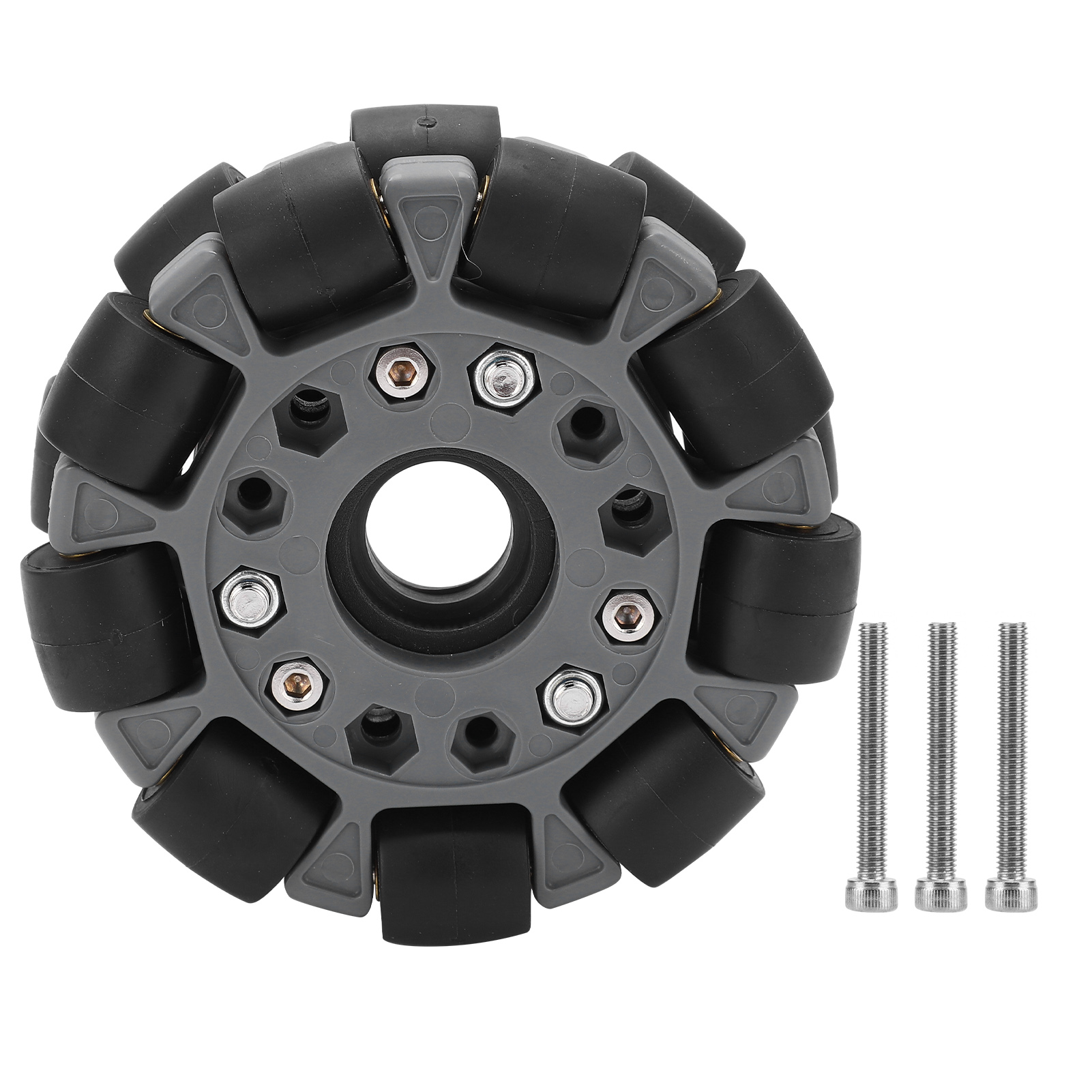 Roue omnidirectionnelle double 100 mm en nylon, charge 20 kg, 18 rouleaux caoutchouc, pour plateforme robotique
