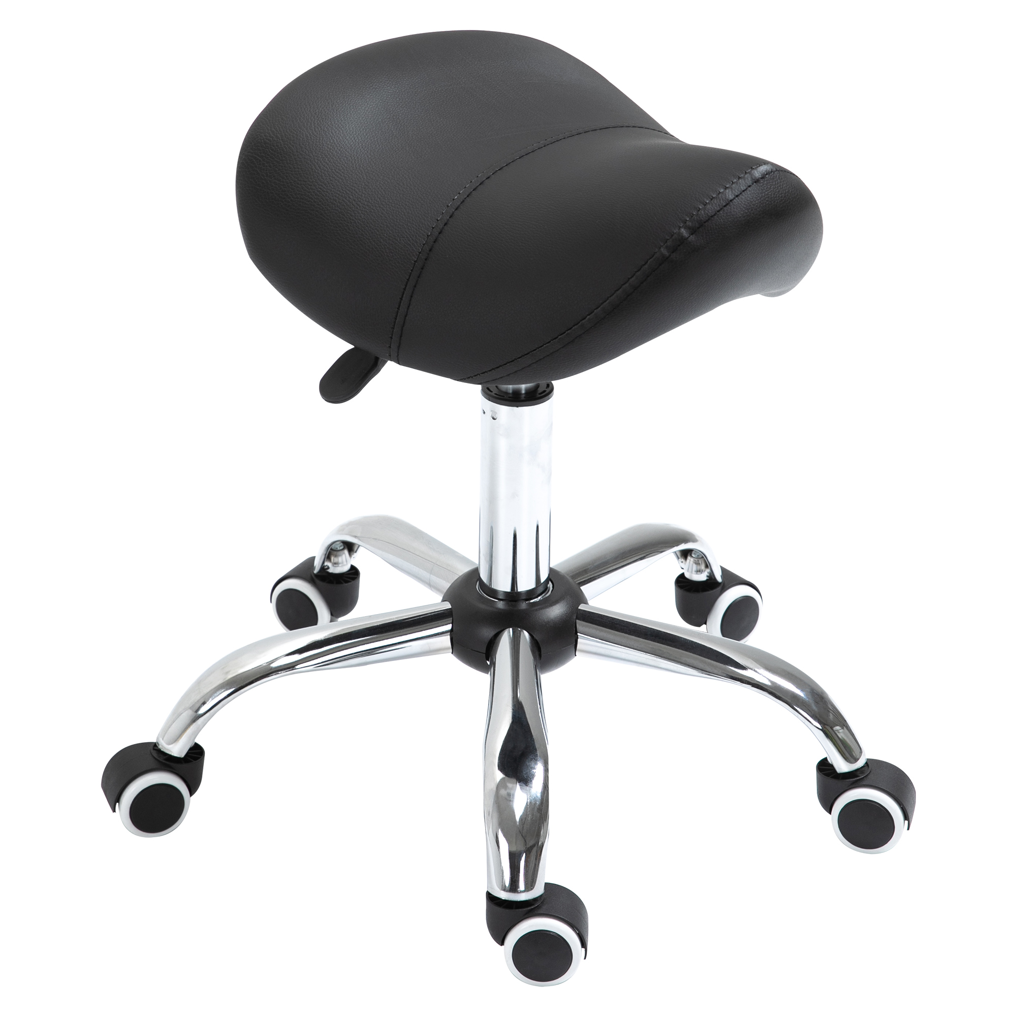 Tabouret à roulettes réglable 49-61 cm, selle ergonomique pivotante 360°, noir