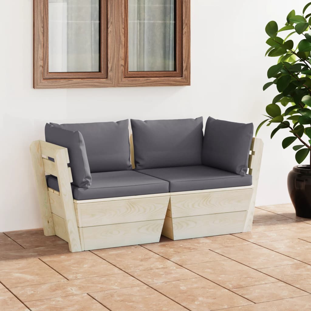 Divano Da Giardino A 2 Posti Su Pallet Con Cuscini Legno Abete Vidaxl