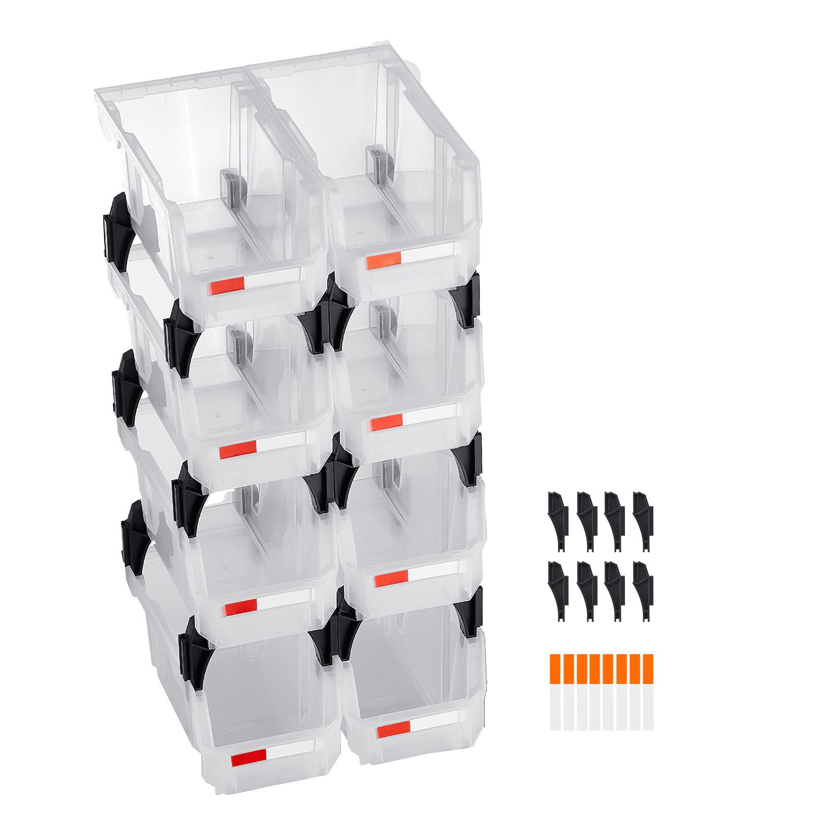 Bacs de rangement empilables en plastique PP, 27,6 x 14 x 13 cm, transparents, lot de 8