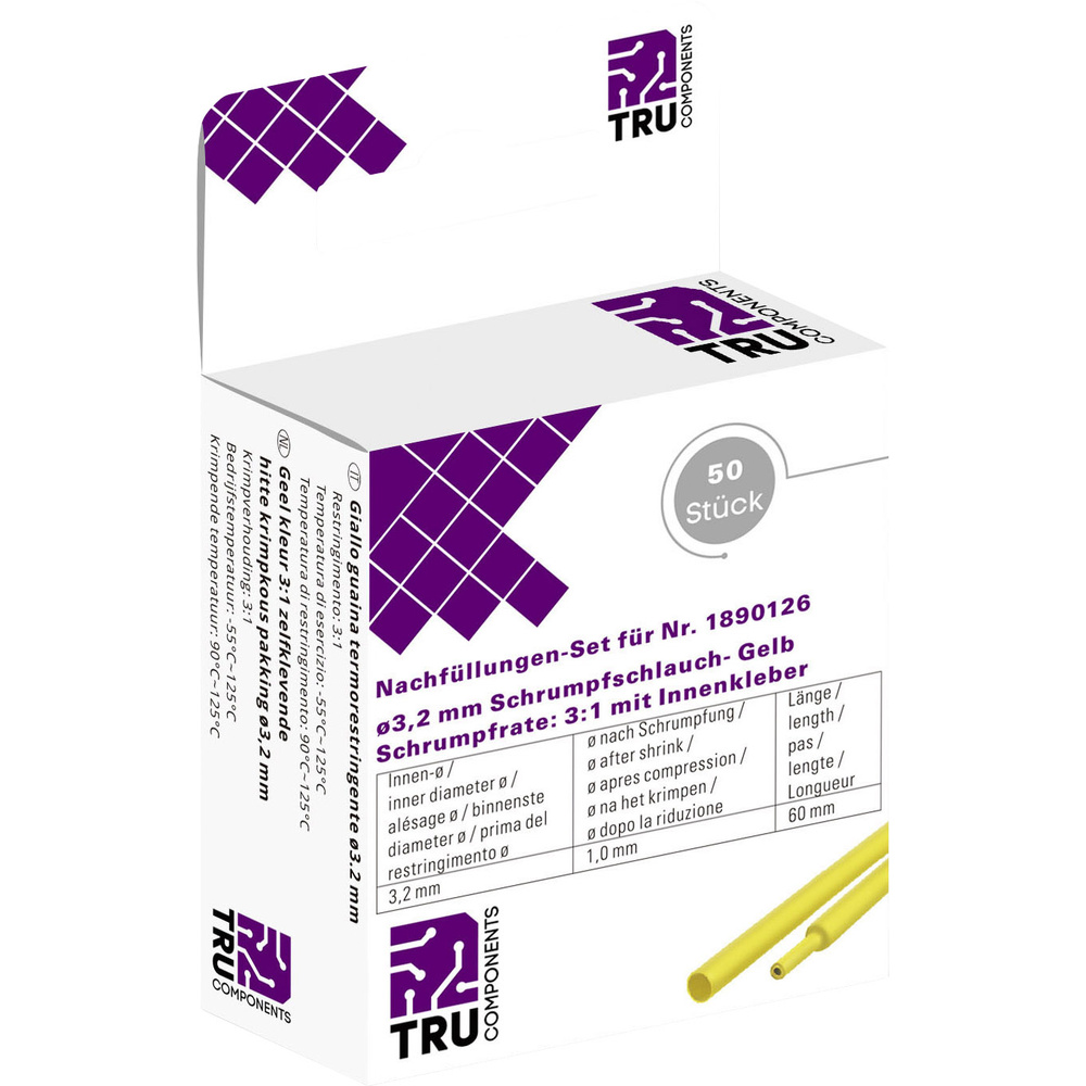 Tru Components - T1807ca007c Schrumpfschlauch Mit Kleber Gelb 3.20 Mm 1 Mm Schrumpfrate:2:1 50 St. 4053199959167