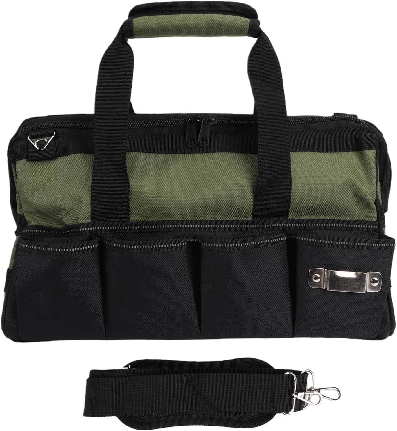 Sac à outils 40 x 20 x 24 cm, 25 poches, tissu Oxford et PVC, 5 pieds en caoutchouc, bandes réfléchissantes