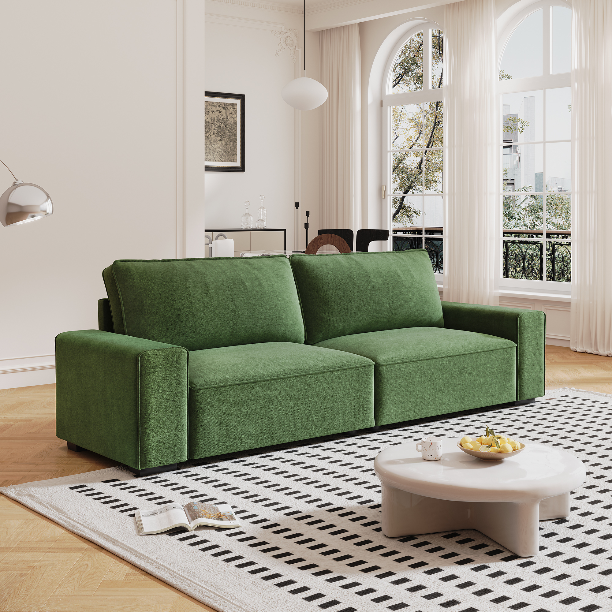 Neche Canapé Moderne 3 Places En Chenille Vert Pour Salon - Avec Grand