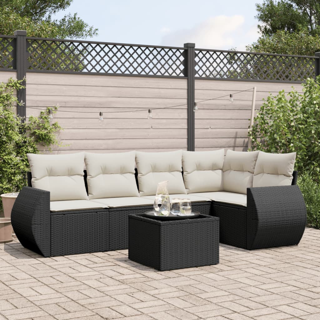 Schwarz Vidaxl 6 Piece Garden Sofa Set With Cushions Black Poly Rattan - Bild 2