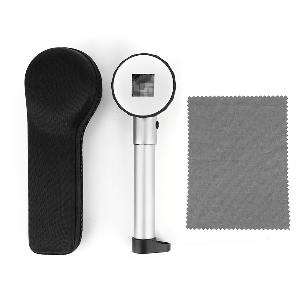 Loupe de poche à éclairage LED, grossissement 45x, corps en alliage de zinc, échelle de mesure, étui fourni