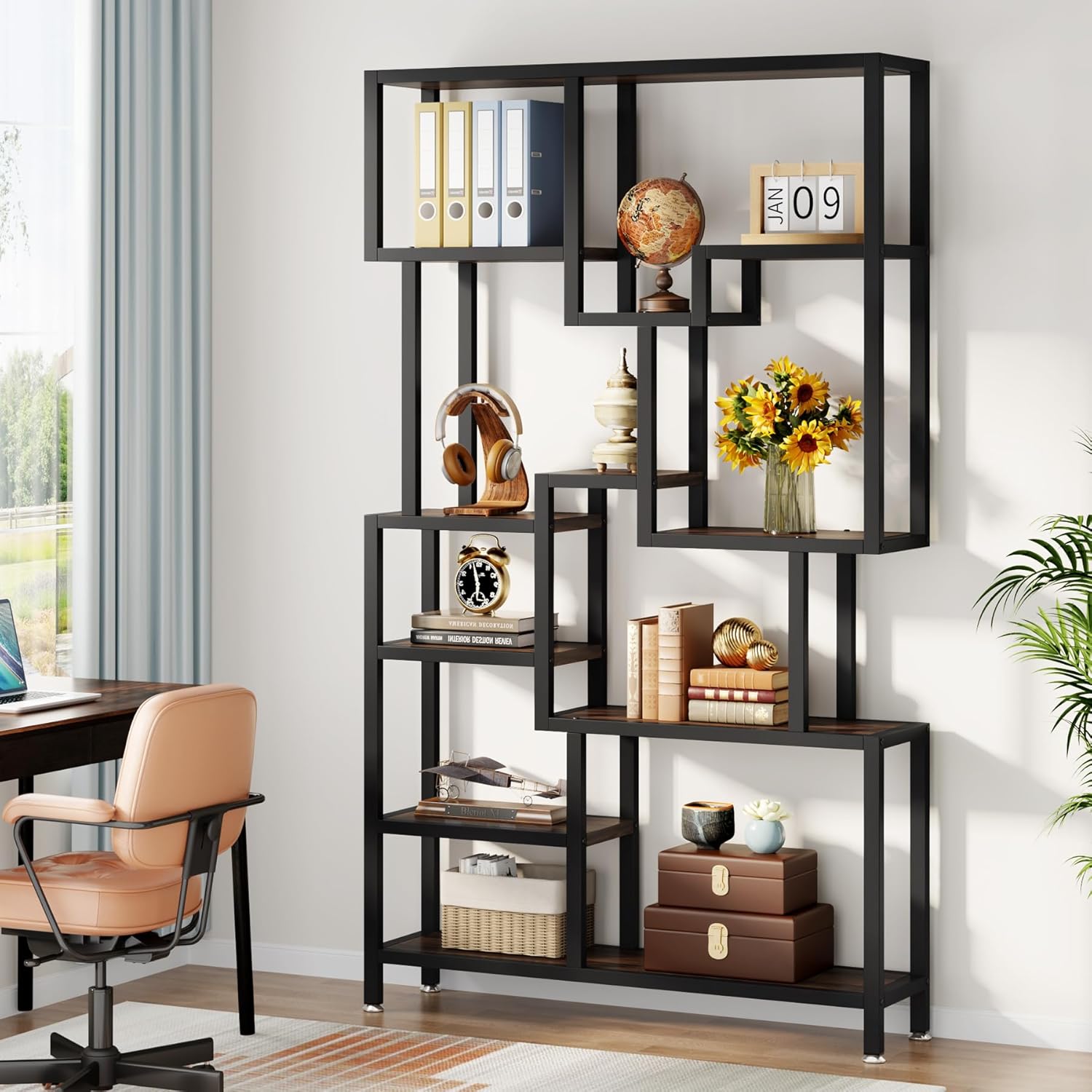 Tribesigns – Bibliothèque Industrielle Ouverte 7 Niveaux 180 Cm – Cadre