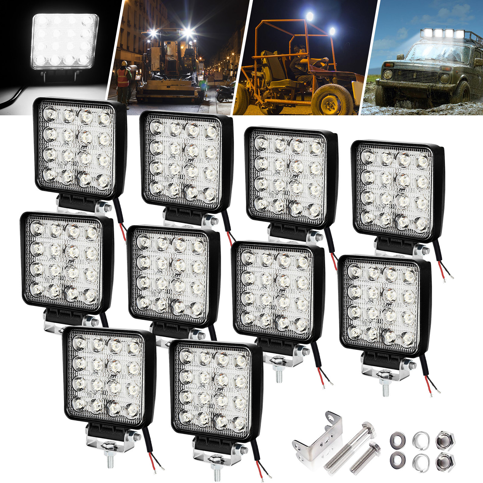 Swanew Faro Da Lavoro 10 X 48w Piazza Fari Led 12v 24v Fari Di Profondità Impermeabile Ip67 Luci Di Lavoro Fuoristrada Per Moto Auto Atv Suv Trattore 6500k