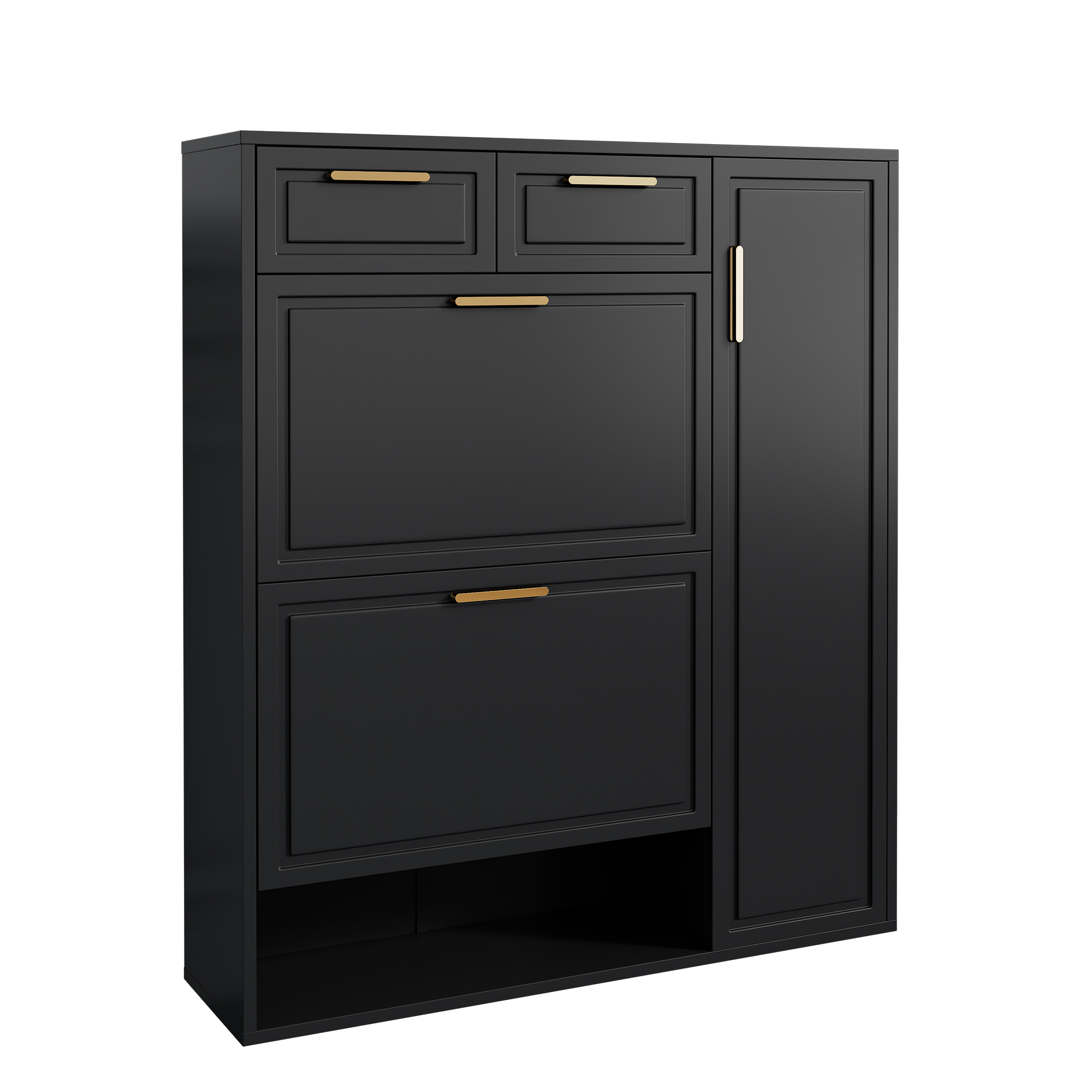 Stilvora Schuhschrank Mit 2 Schubladen, 2 Türen, Verstellbaren Regalböden Und Offenen Fächern Für Flur Aus Holzwerkstoff, 95×24×107 Cm, Schwarz
