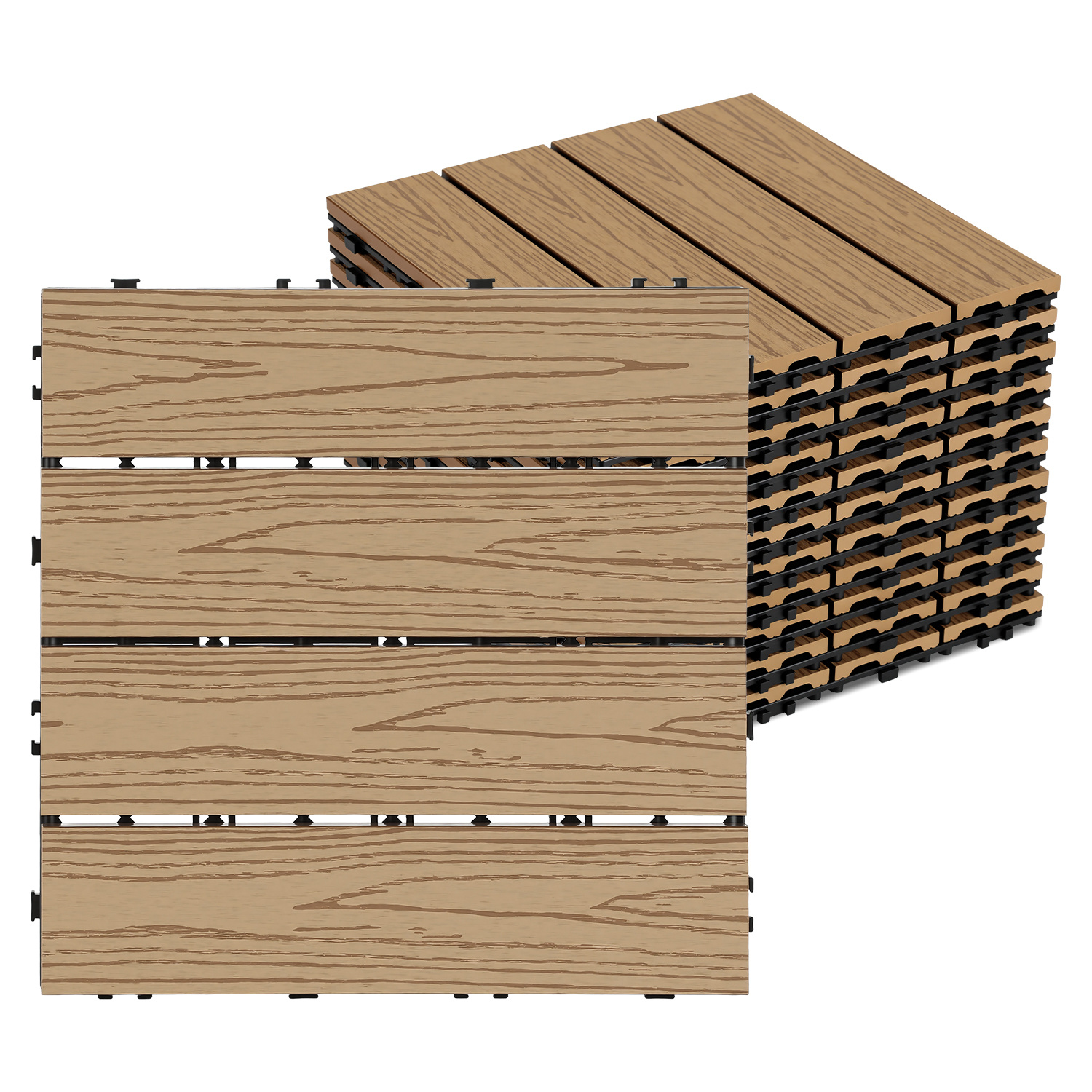 Randaco Lote de 110 Baldosas para Terraza WPC de 4 Listones, 10 m², 30 x 30 cm