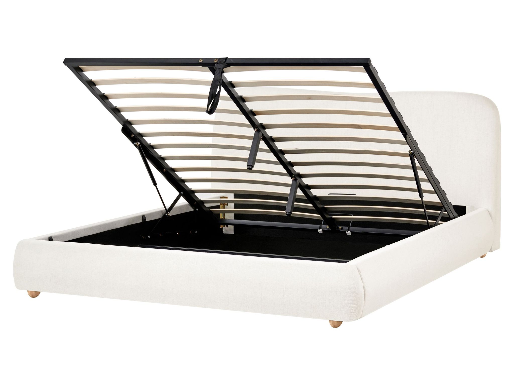 Beliani Storage Bed Off-white Polyester Fabric Eu King Size 5ft3 Minimalist Modern Design Ottoman Storage Blagnac