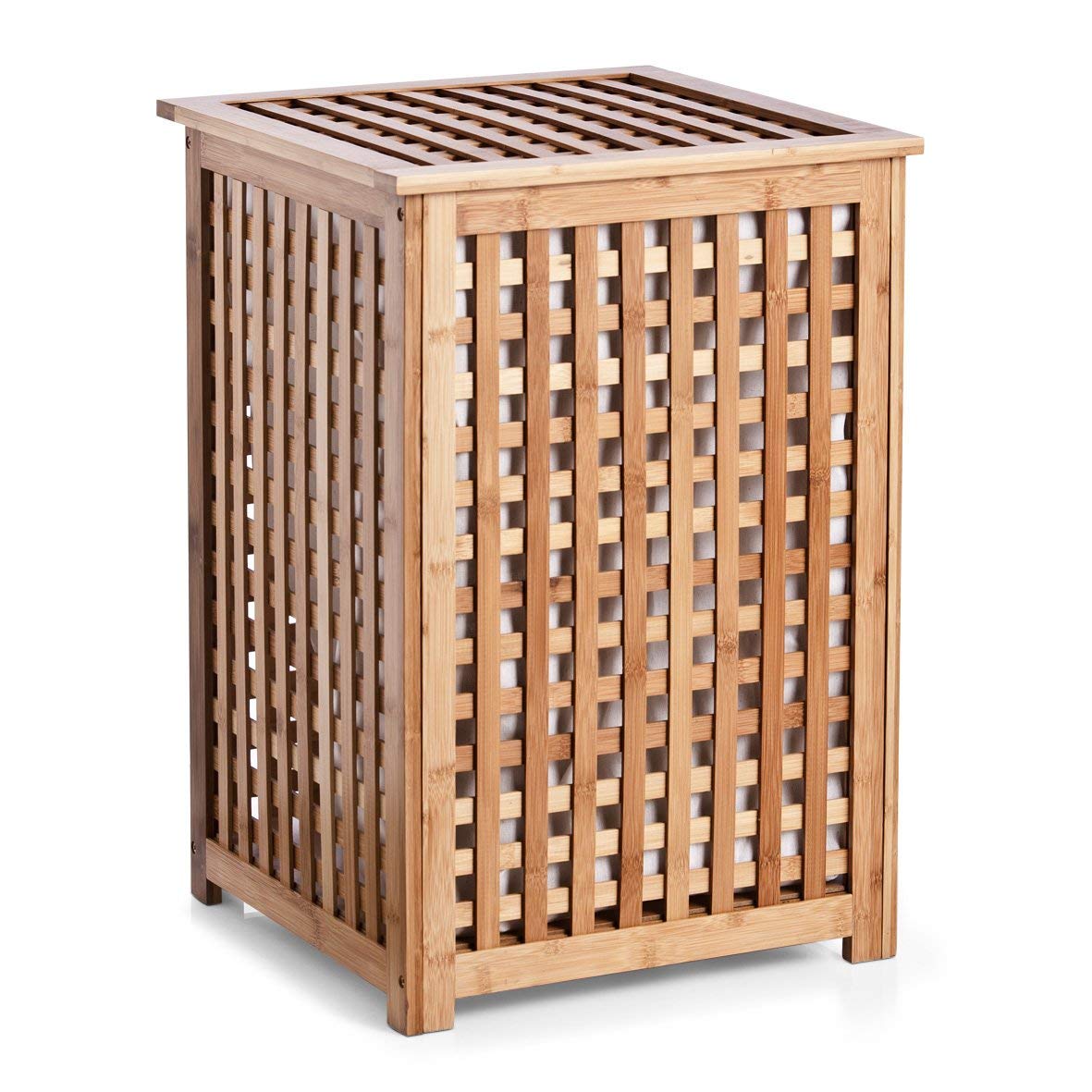 Zeller Present Wäschetruhe aus Bambusholz, mit Innenbeutel, klappbarer Deckel, Höhe 58 cm