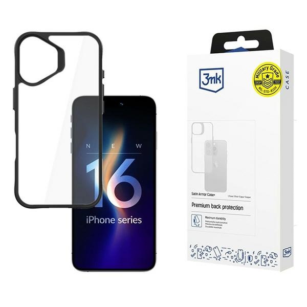 3MK SatinArmor+ Case iPhone 16 Plus Military Grade (Apple iPhone 16 Plus), Smartphone Hülle, Transparent, Schwarz - Bild 2