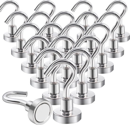 Ganci Magnetici Extra Forti, 10 Kg, Magneti Al Neodimio Con Ganci, 20 Pezzi, Ganci Magnetici Non Perforanti, Per Porte In Ferro, Frigoriferi, Cucine, Piccoli