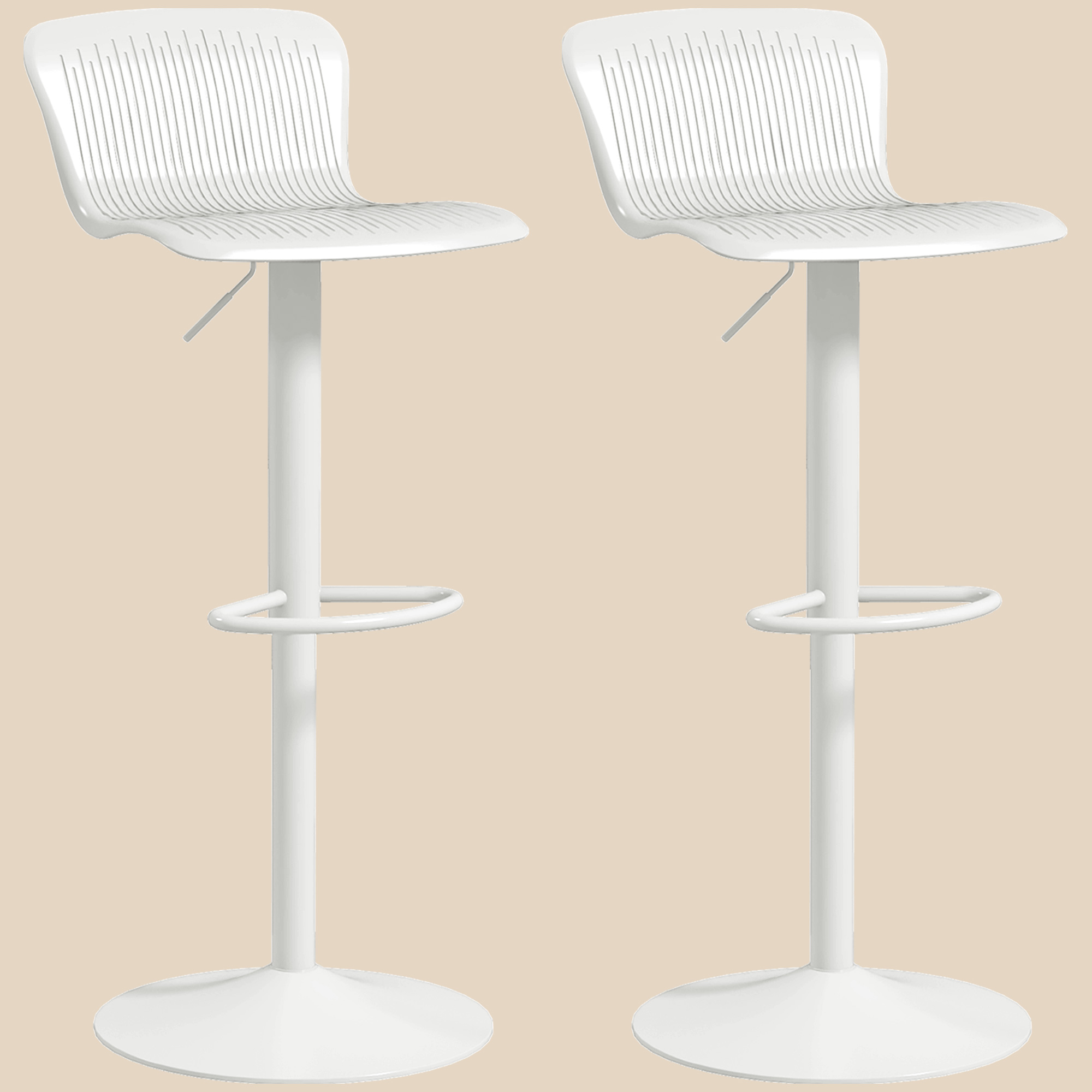 HOMCOM set van 2 barkrukken, in hoogte verstelbare barstoelen met draaibare kunststof zitting, gebogen rugleuning en rugleuning