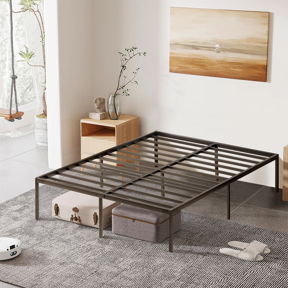 Bolli – Cadre De Lit En Métal 140x190 Cm – Sommier Avec Pied Central Robuste – Capacité De Charge 250 Kg – Espace De Rangement 30 Cm