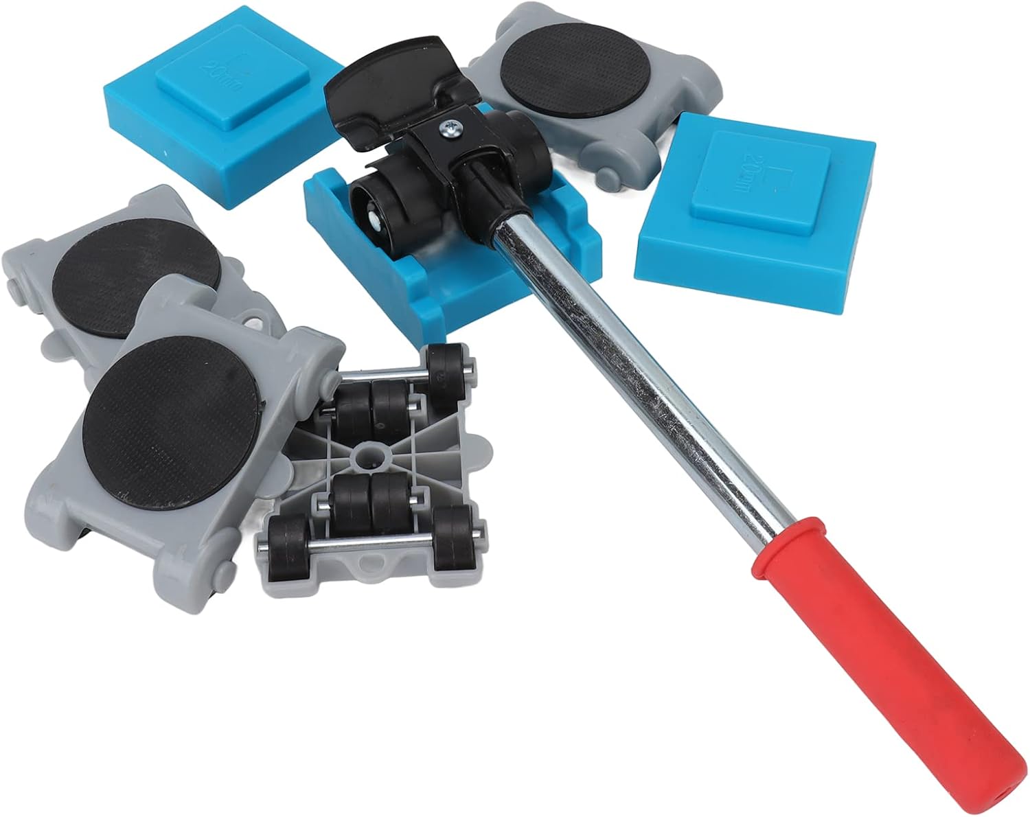 Kit de déplacement de meubles ergonomique, 8 pièces, 4 barres, 3 cubes et 1 poignée, acier inoxydable et ABS