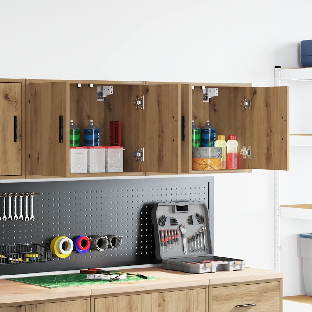 Armoire murale de garage en bois d'ingénierie, porte dissimulée, lot de 2