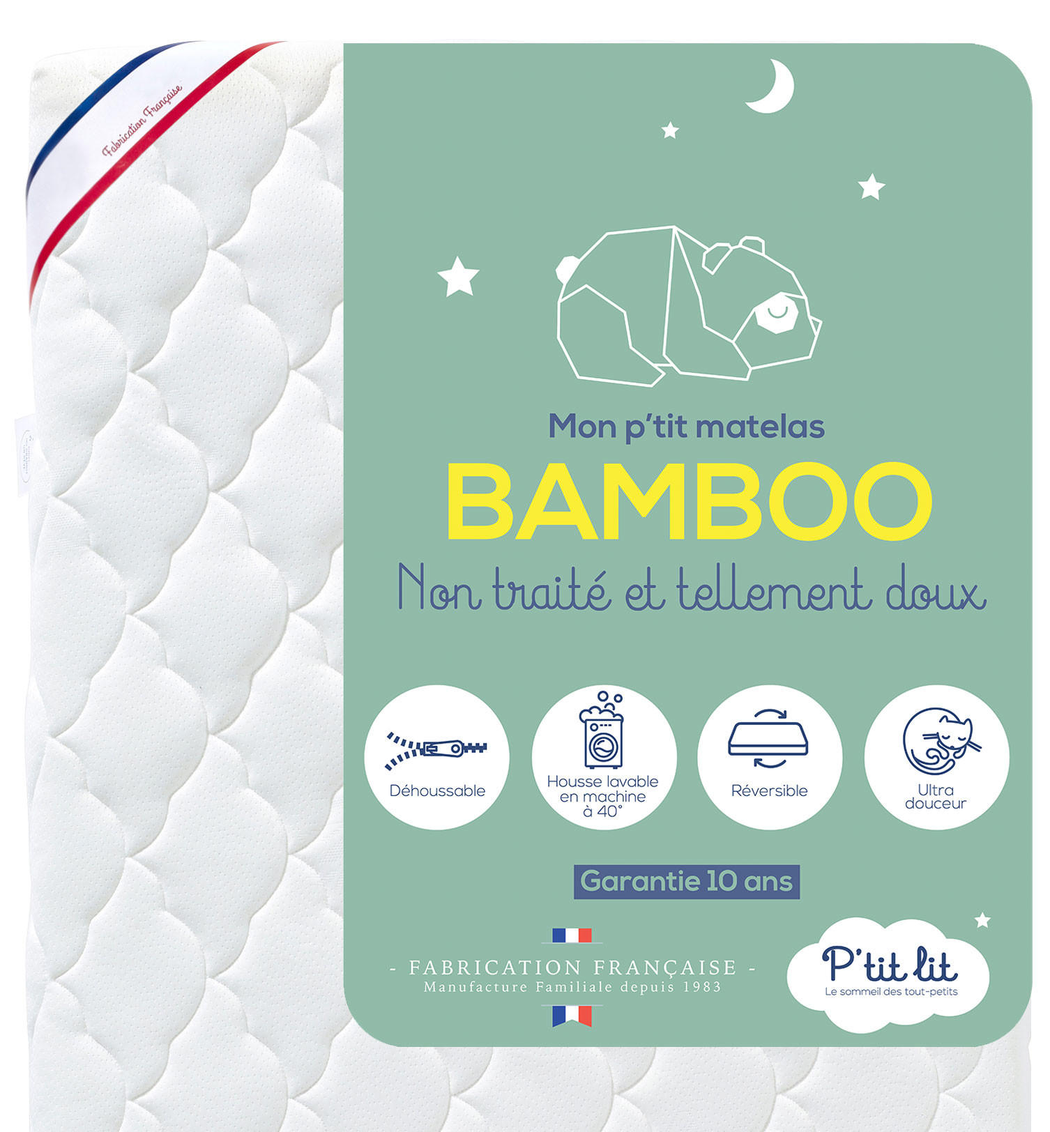 P'Tit Lit - Matelas Bébé Bamboo - 60x120x10 Cm - Viscose Douce Et