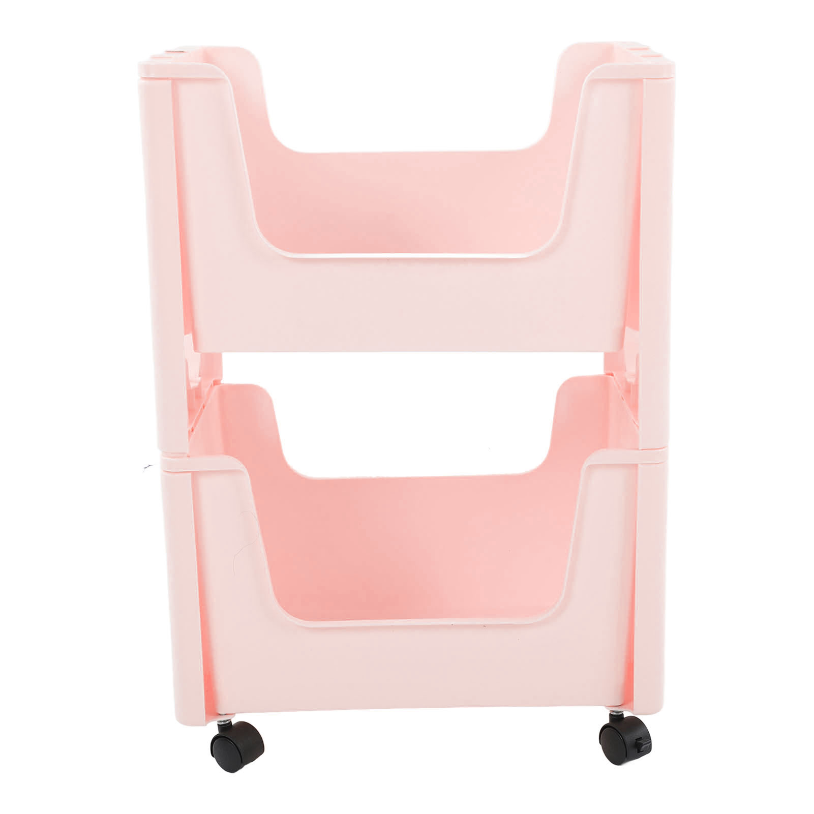 Chariot de rangement mobile 2 niveaux avec roulettes verrouillables 360°, rose