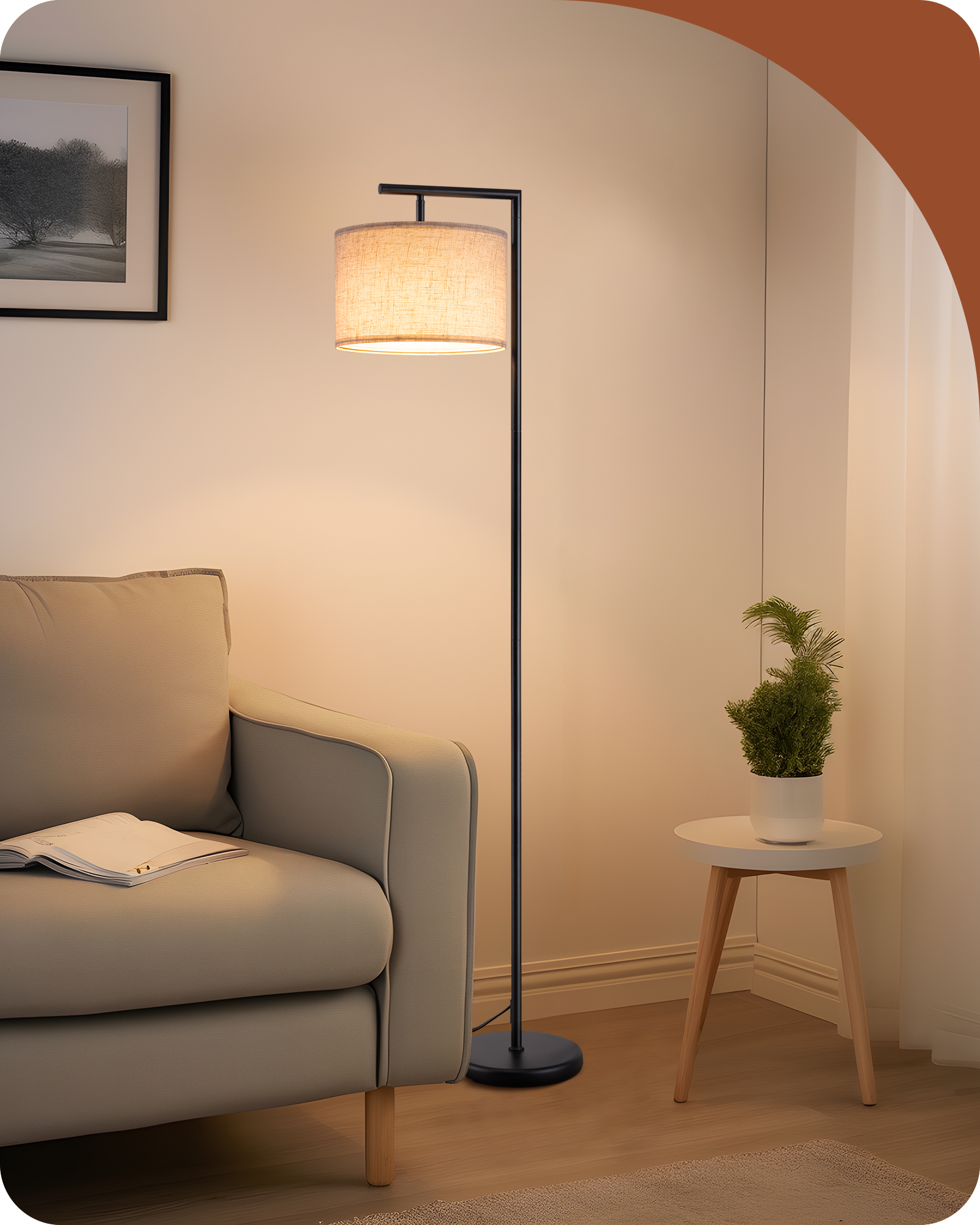 Lampadaire Sur Pied Noir Avec Abat-jour Rotatif En Lin – Ampoule E27