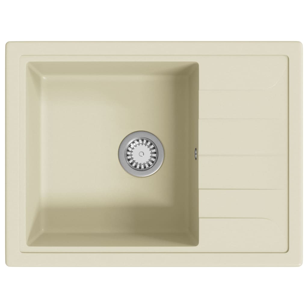 Vier de cuisine avec trou de trop-plein ovale Beige Granit Vidaxl