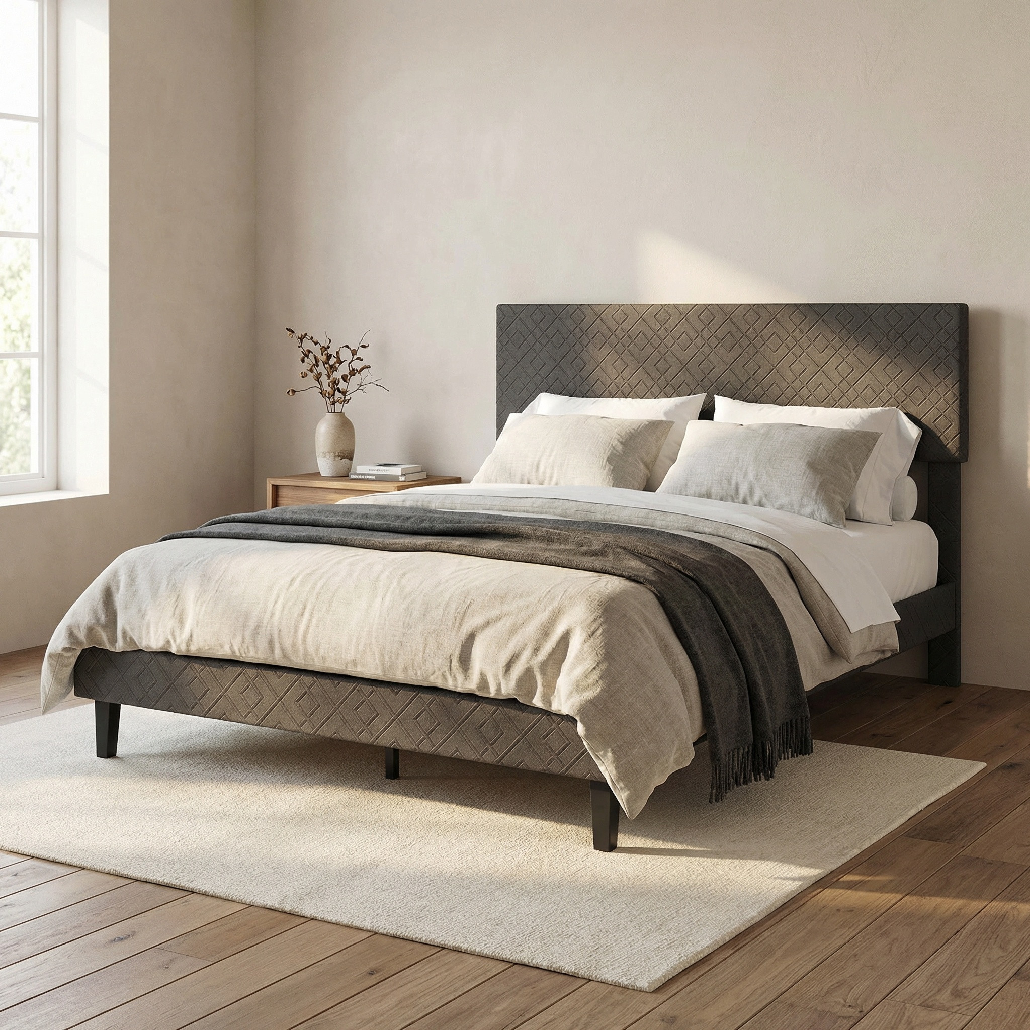 Lonelyo Doppelbett 160x200 Für Erwachsene Mit Lattenrost, Bett Mit Komfortablem Kopfteil, Bettgestell Aus Metall Und Holz, Modernes Design Mit