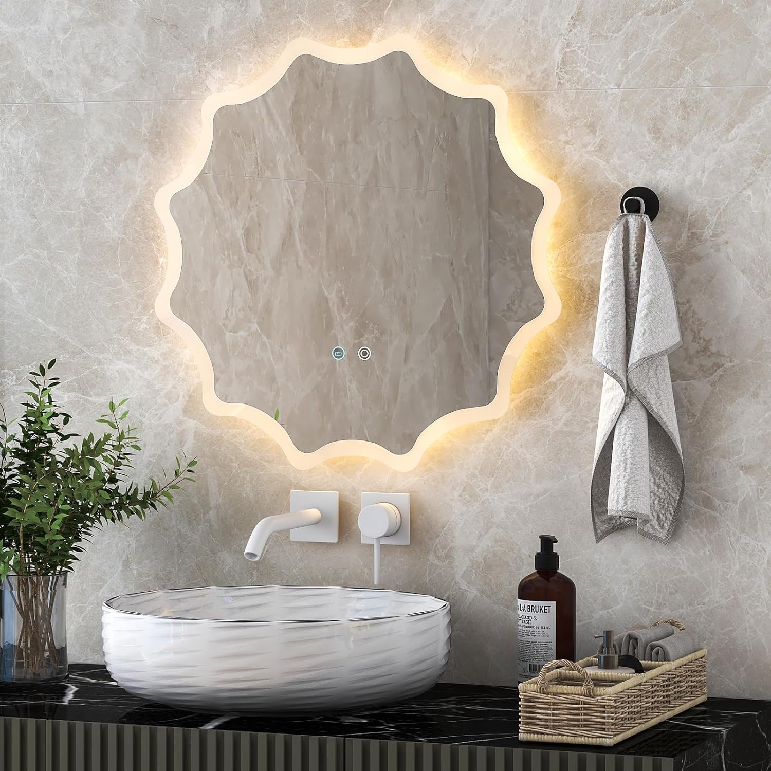 Goplus – Miroir Lumineux De Salle De Bain 60x60cm – Tactile Intelligent