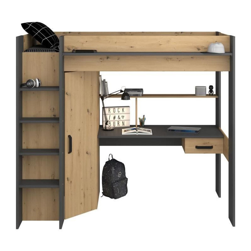 Les Tendances - Parisot Lit Combine Mezzanine Enfant - Decor Chene Et