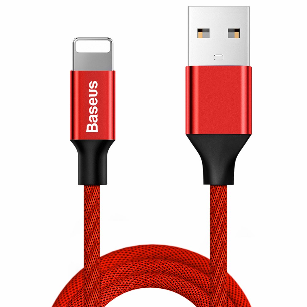 Basetech Rot Textilummanteltes Usb-Kabel – Iphone Lightning 1,8 M –