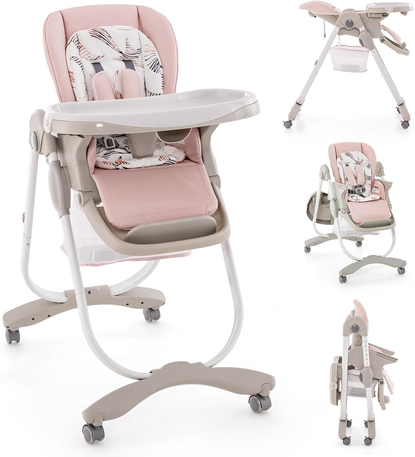 Goplus – Chaise Haute Bébé Réglable 7 Hauteurs – Double Plateau