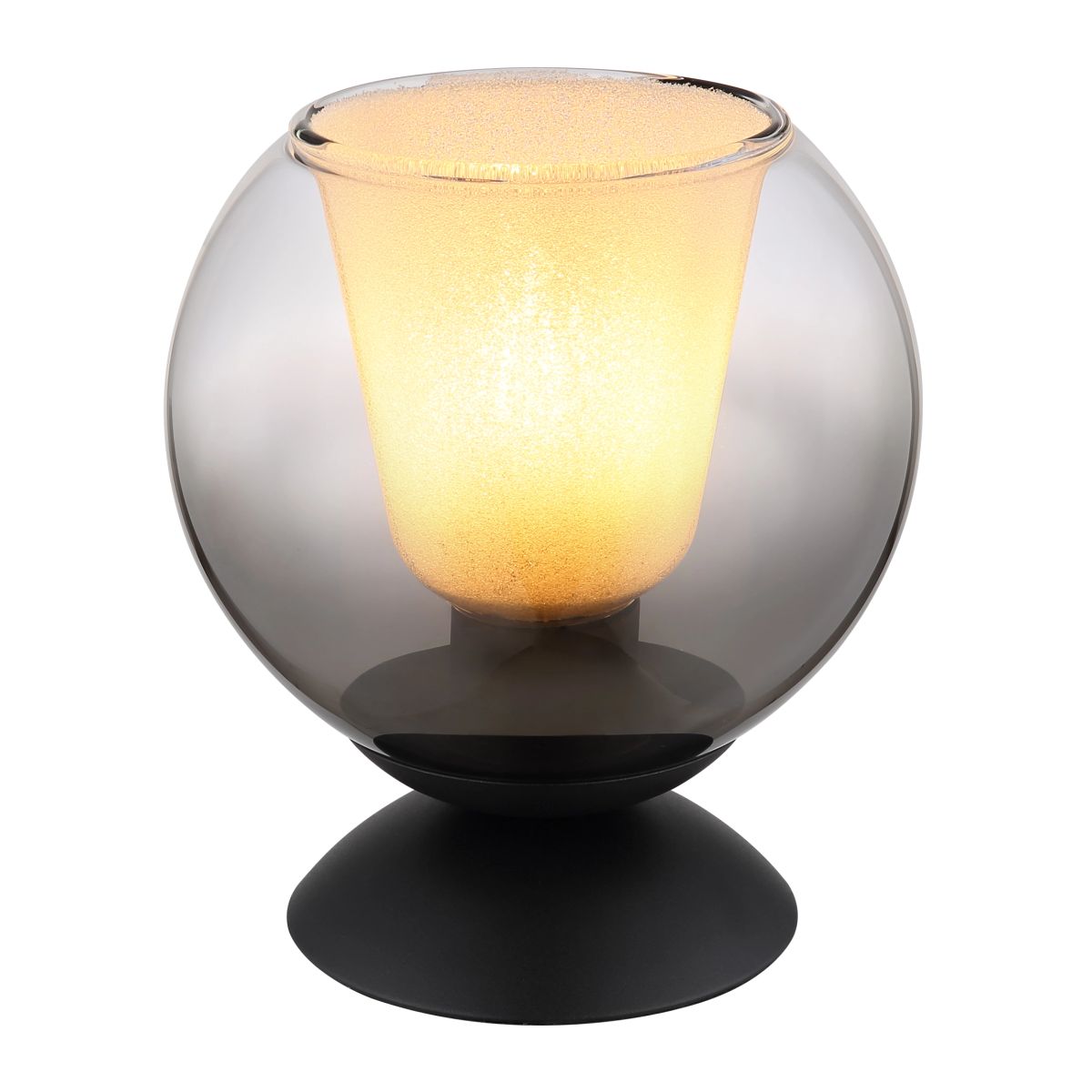 Globo Lighting Schwarz Beistellleuchte Tischlampe Nachttischleuchte Glas Kugel Kristall Rauch