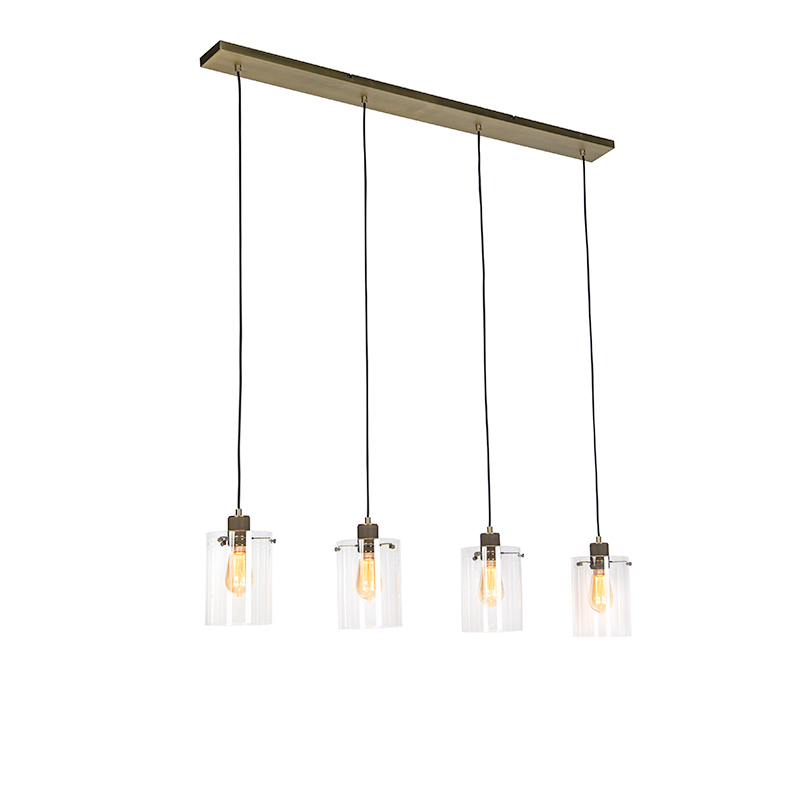Qazqa - Scandinavian Pendant Light Bronze With Glass 4-light - Dome