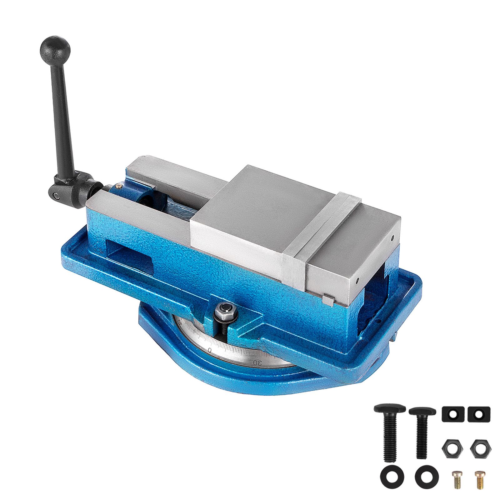 Étau de précision 4 pouces à base pivotante 360° avec échelle, ouverture 100 mm, serrage 19 kN