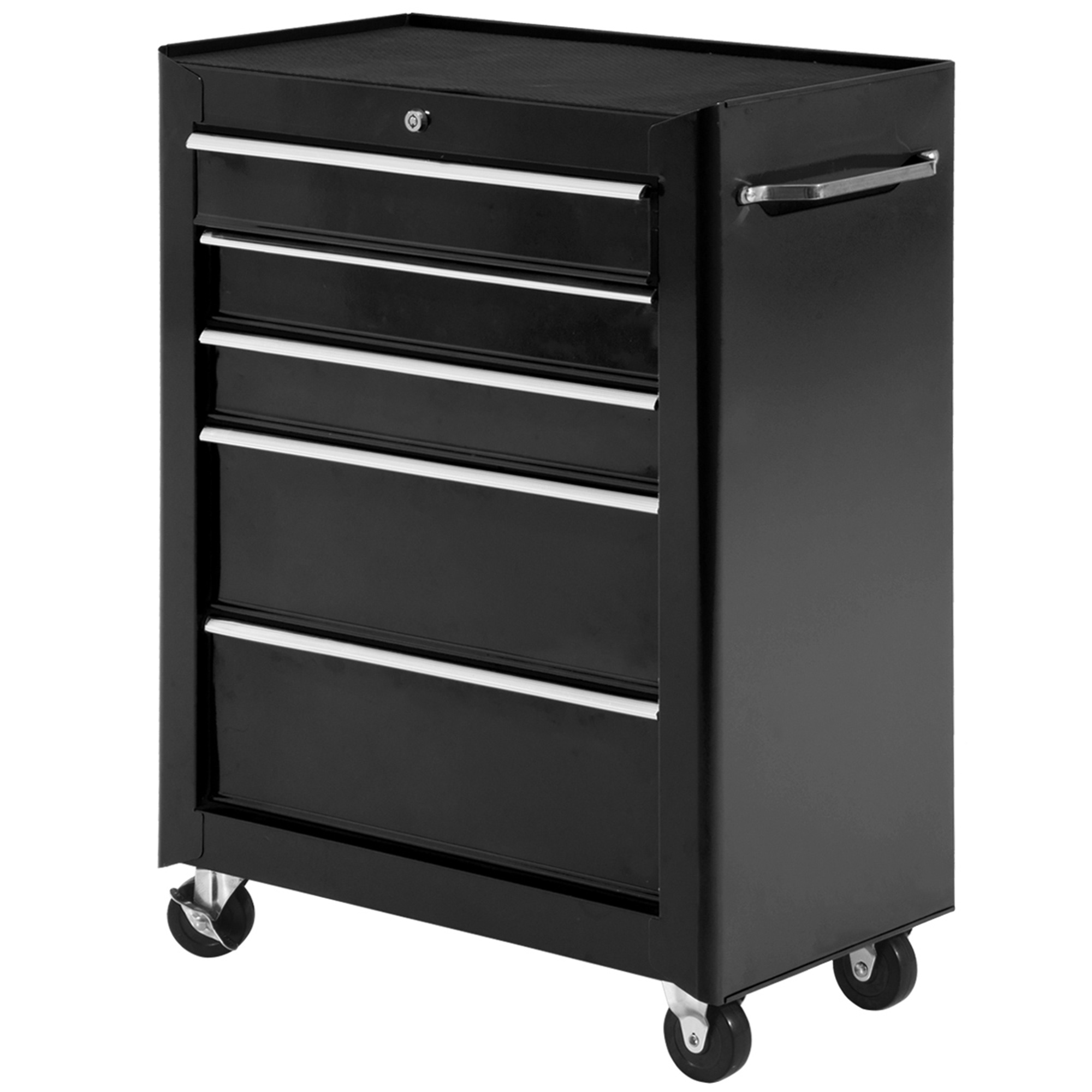 Chariot d'atelier en acier, 5 tiroirs verrouillables avec 2 clés, 61,5 x 33 x 82,5 cm, noir
