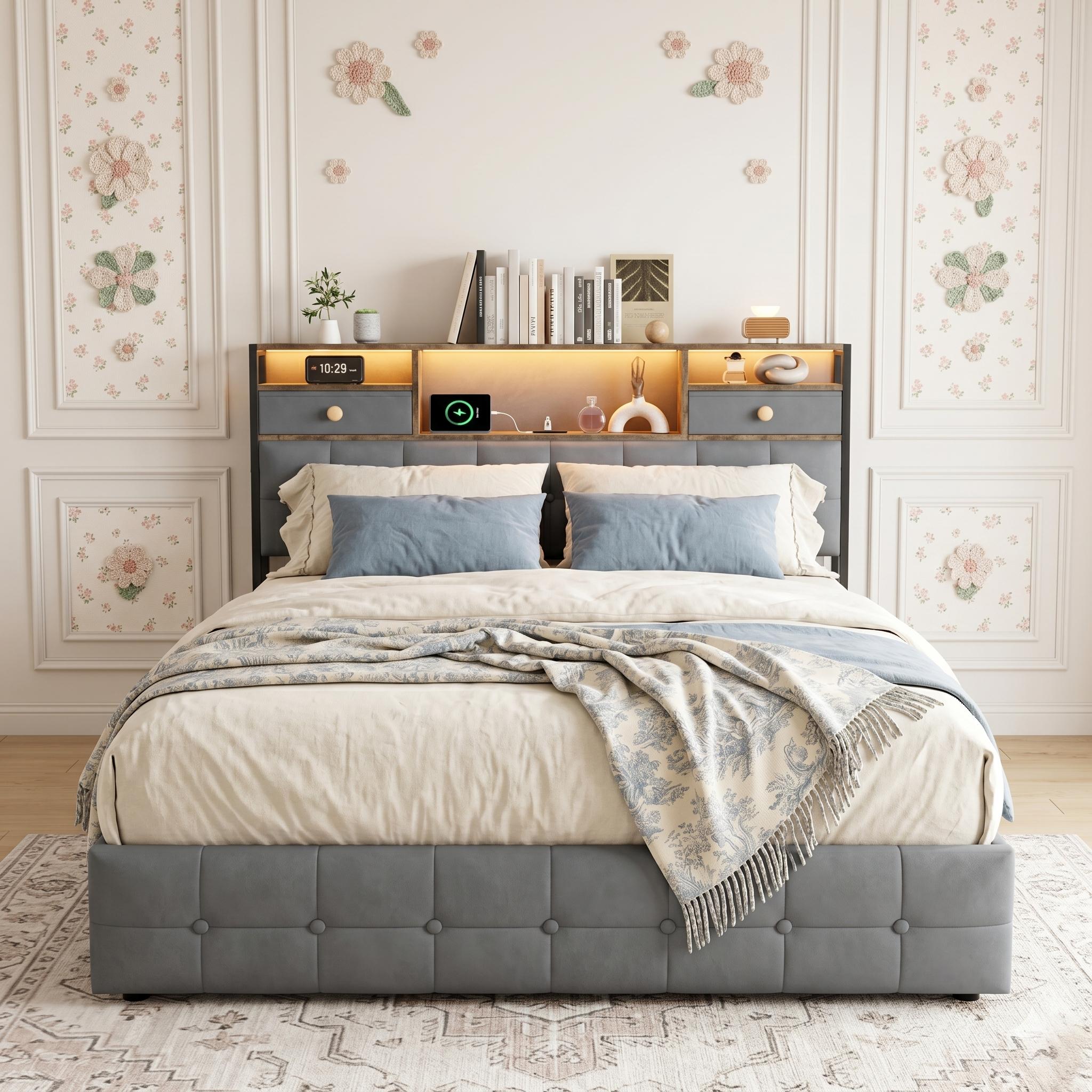 Lit Coffre 160x200 Cm Velours Gris