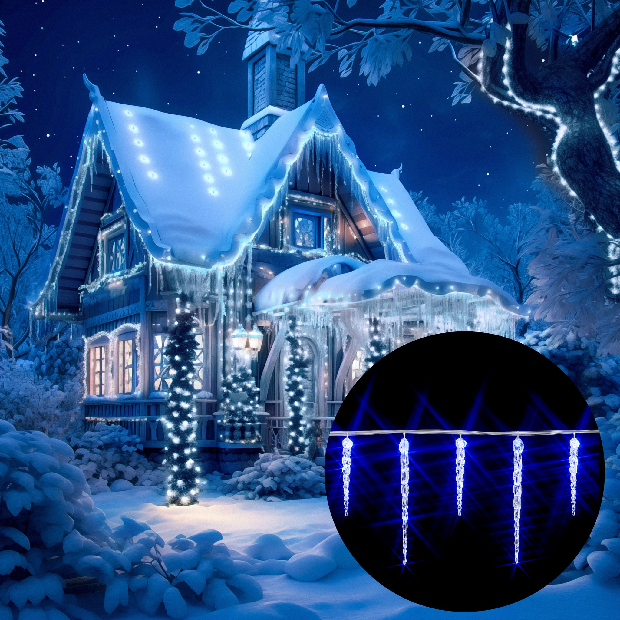 Led Lichterkette Eiszapfen Eisregen Innen Außen Weihnachtsbeleuchtung  40 Eiszapfen X 4 Leds Blau