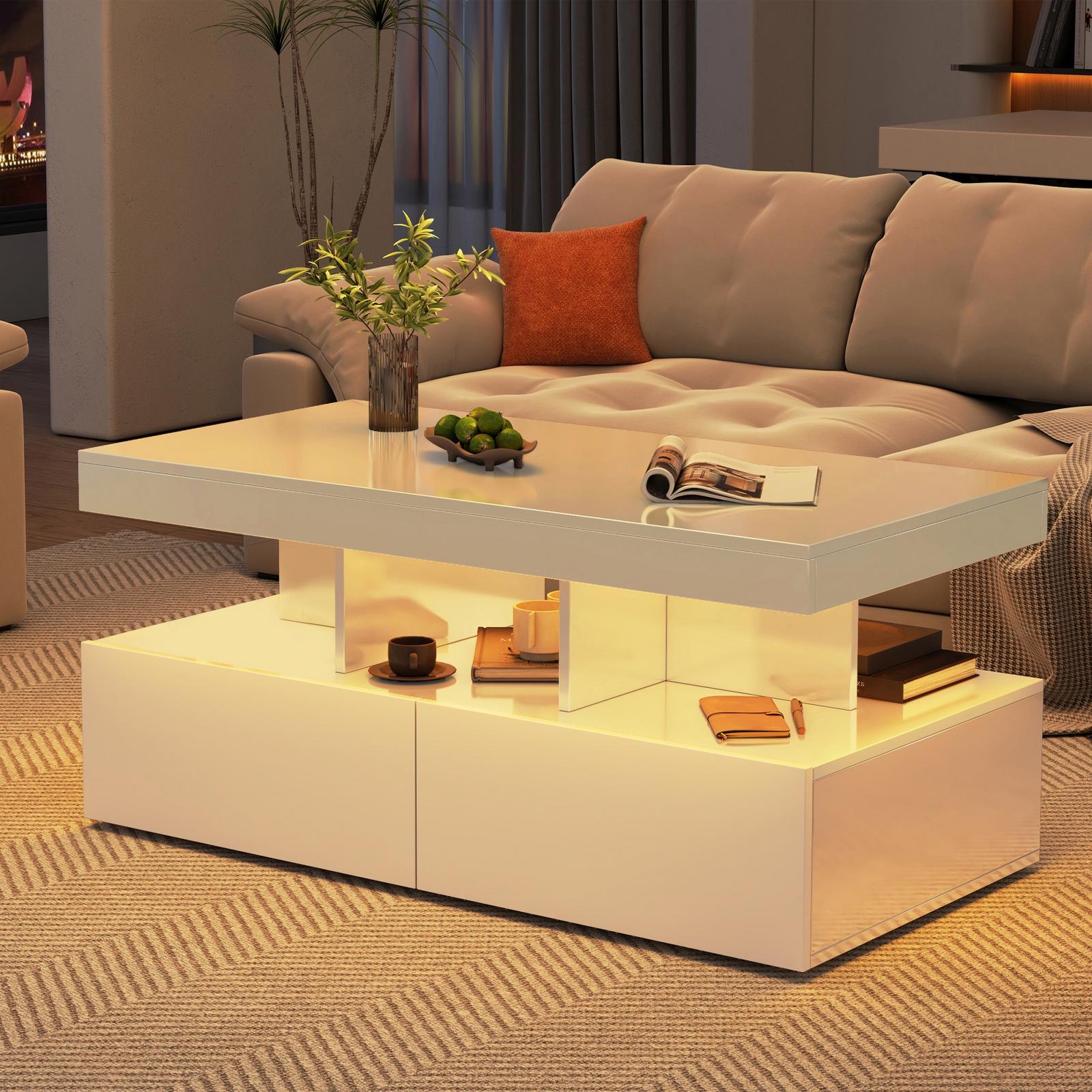 Table Basse 104x53x46 Cm，table De Salon Moderne，meuble Avec 2