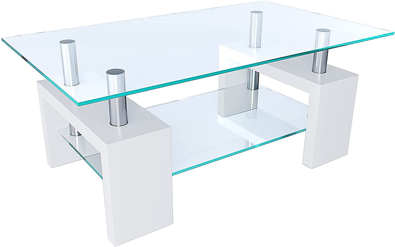 Tavolino Basso Rettangolare Salotto In Vetro E Legno Mdf Per Soggiorno Salone Sala Da Pranzo Tavolo Da Caffè Con Ripiano Moderno Ed Elegante Bianco 100 X 60 X 45 Cm