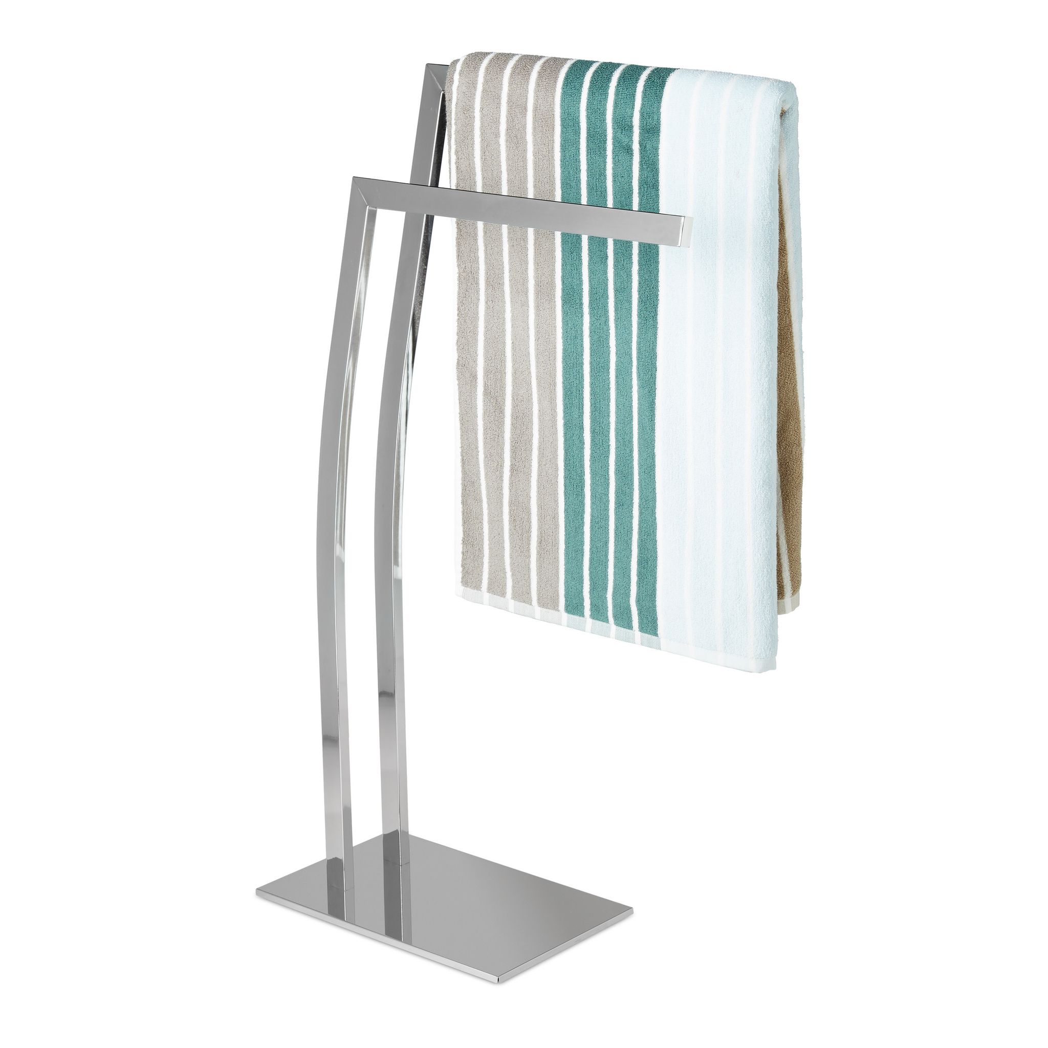 Relaxdays - Porta Asciugamani Wimedo, 80x32x20 Cm Ca., 2 Aste, Base Rettangolare, Decorazione, Acciaio Inox, Argento