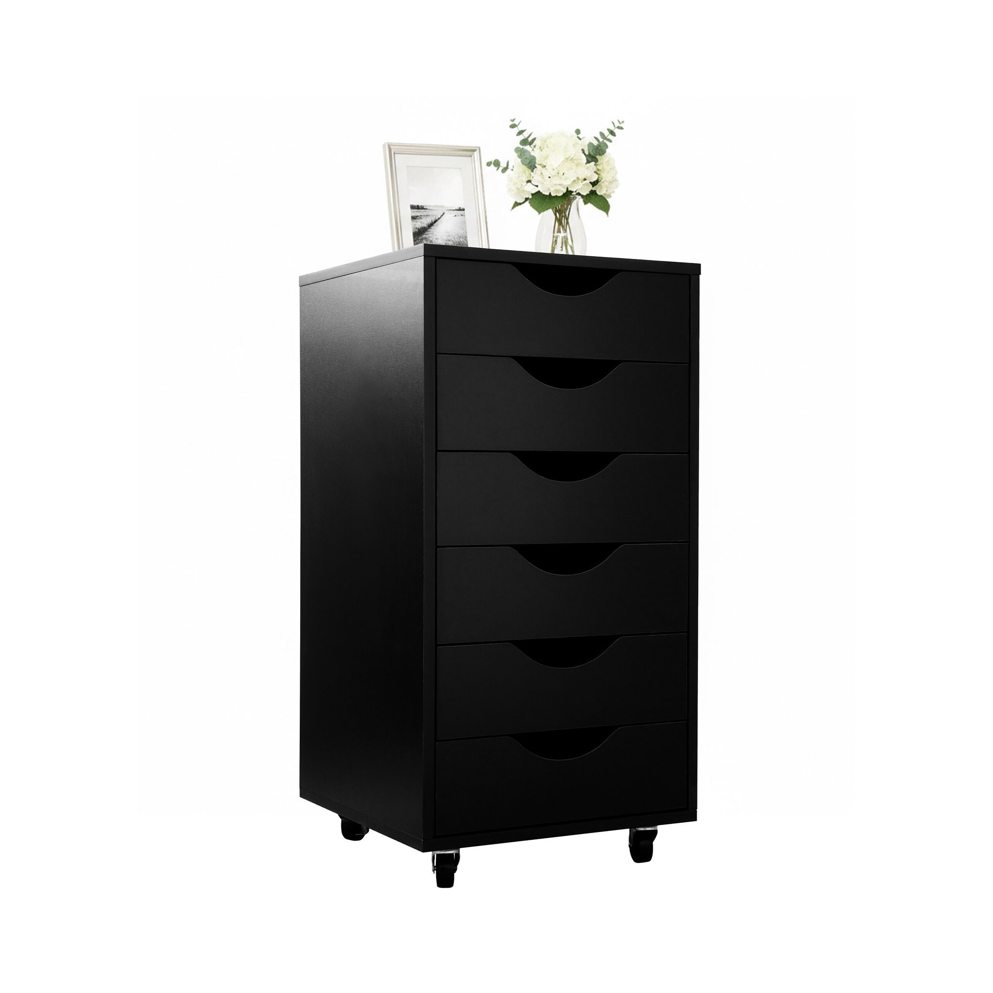 Relaxdays Mobile Filing Cabinet, 6 Drawers, Hxwxd, 78 X 40 X 40 Cm, Under-desk On Castors, Black