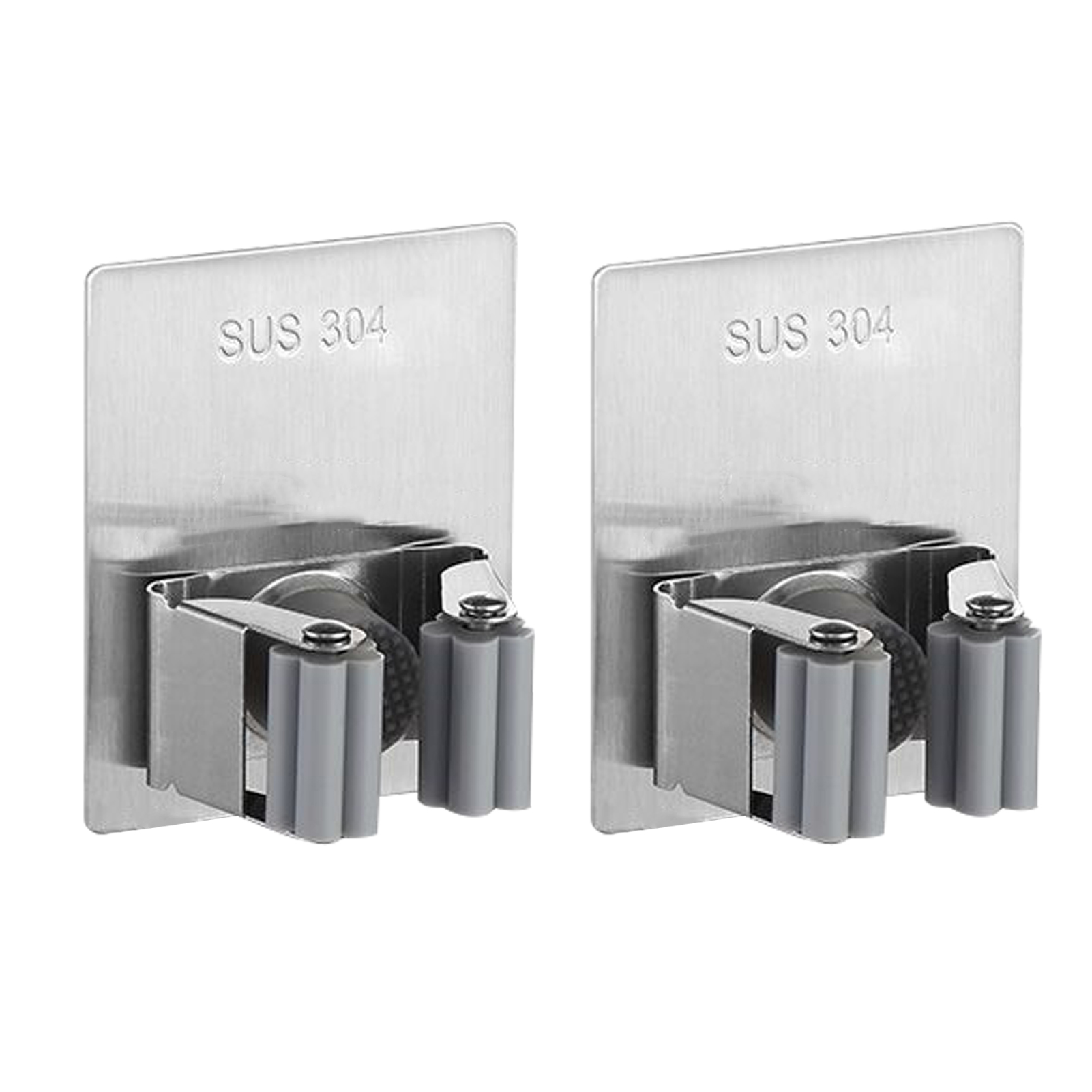 Support mural pour balai et serpillère en acier inoxydable, fixation adhésive sans perçage, lot de 2