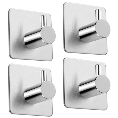 Crochet adhésif carré en acier inoxydable, sans perçage ni clou, lot de 4