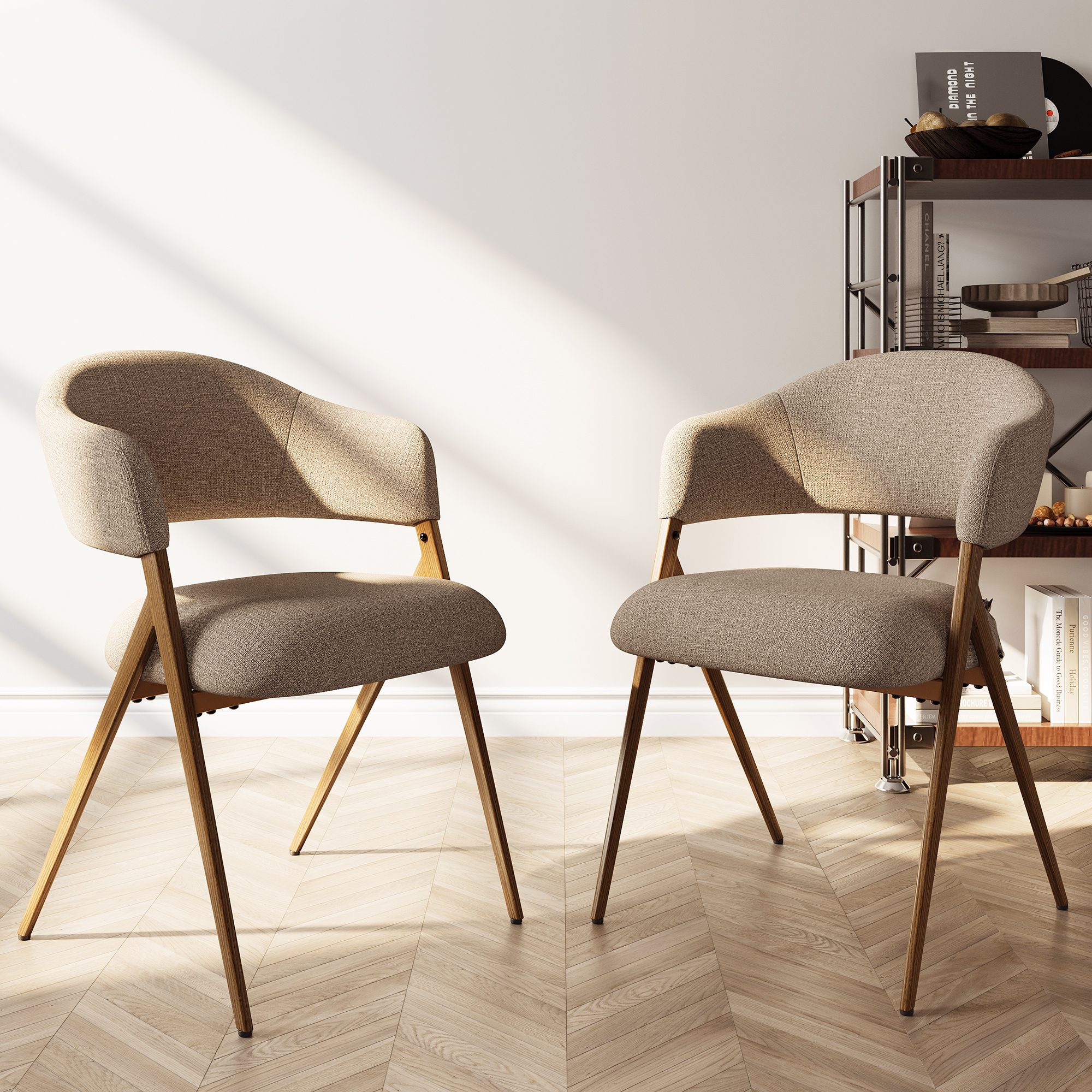 Colamy – Lot De 2 Chaises De Salle À Manger – Tissu Marron, Design Ergonomique, Assise En Mousse Haute Densité – Style Vintage, Structure Métal Robuste