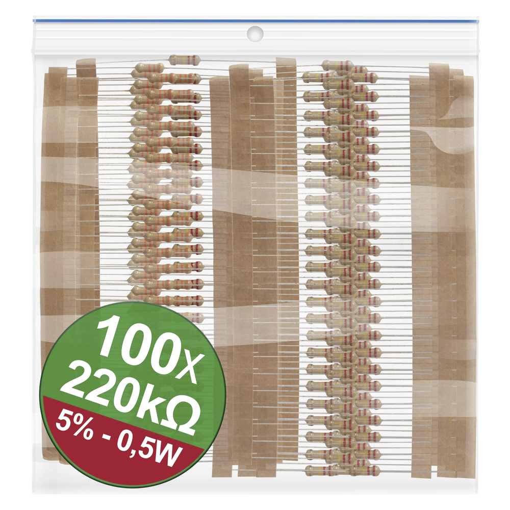Quadrios 22P124 22P124 Kohleschicht-Widerstand Sortiment 220 Kω Axial Bedrahtet 0.5 W 5 % 1 Set