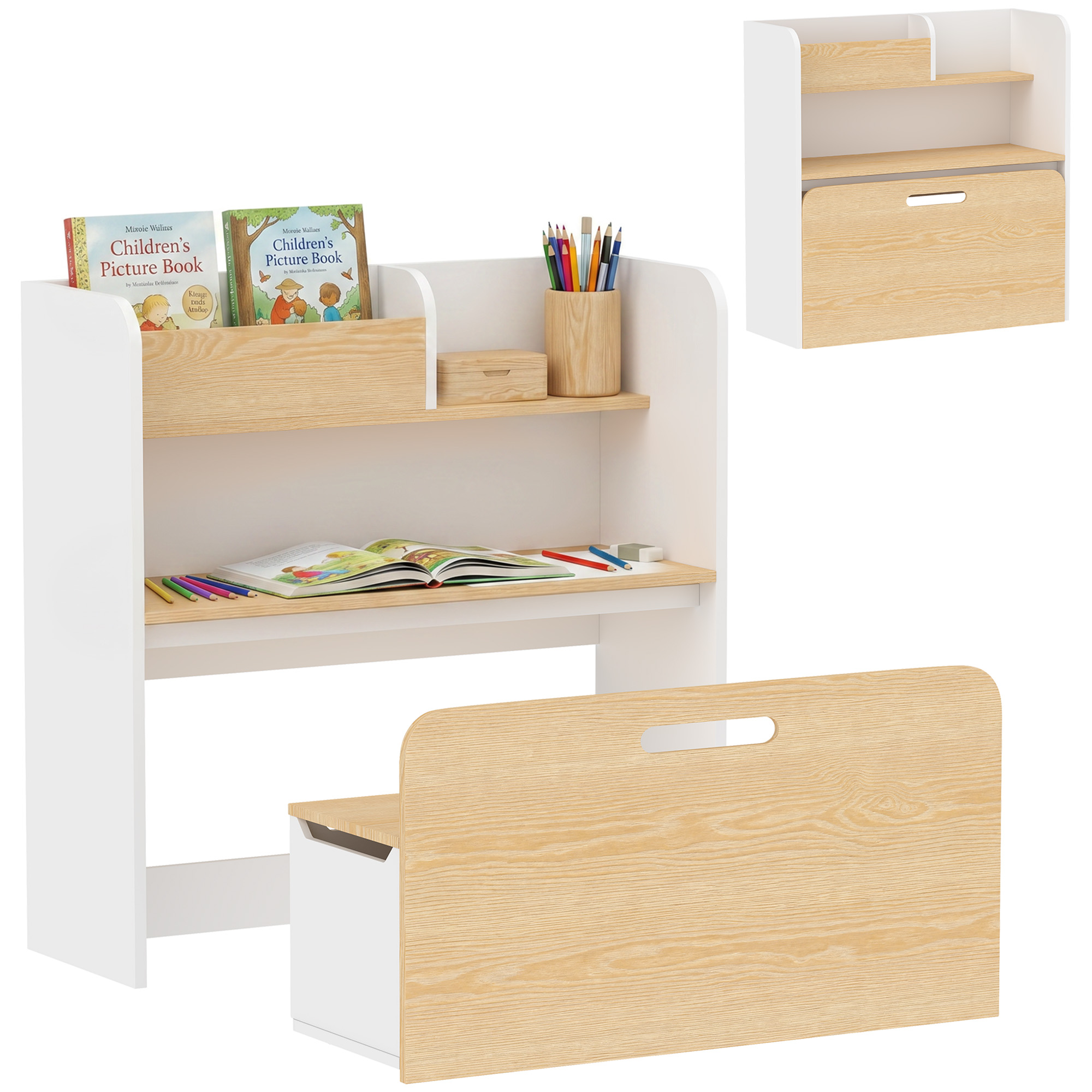 Bureau Et Chaise Pour Enfant - Aiyaplay - 5 En 1 - Bibliothèque Et Banc