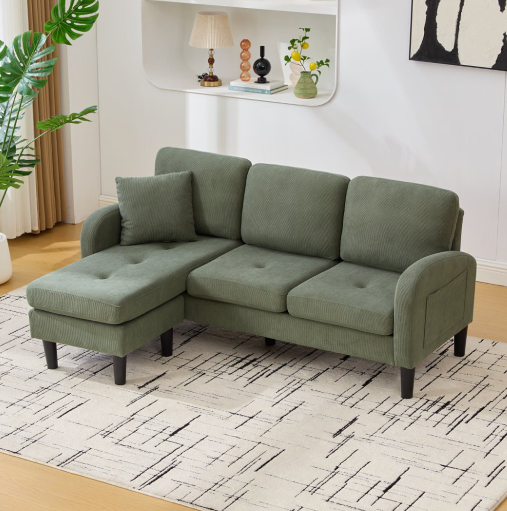 Covreo Ecksofa 166x118x77 Cm Grün Aus Cordstoff Und Schaumstoff Mit Modularer Chaiselongue