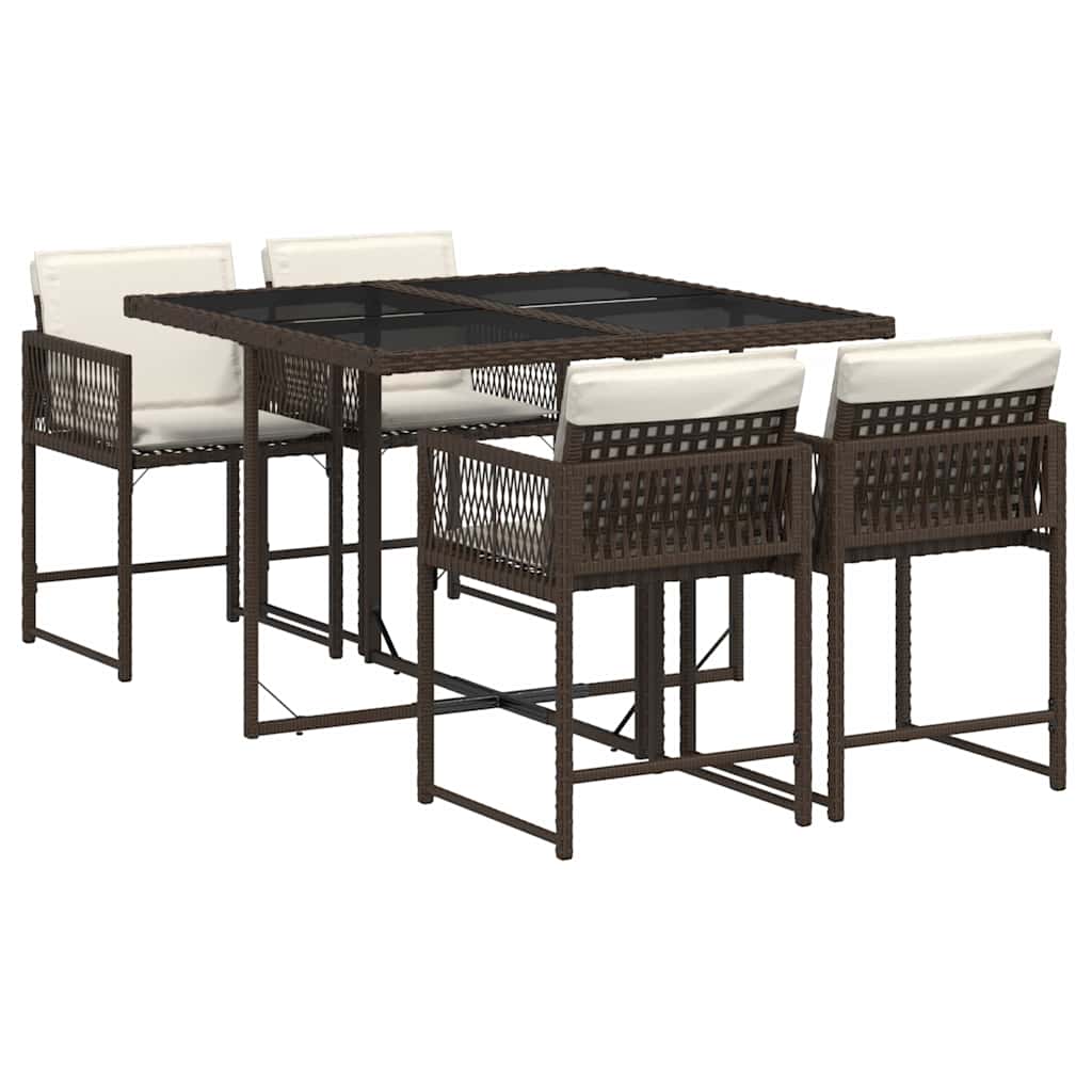 5 Piece Garden Dining Set With Cushions Brown Poly Rattan Vidaxl
