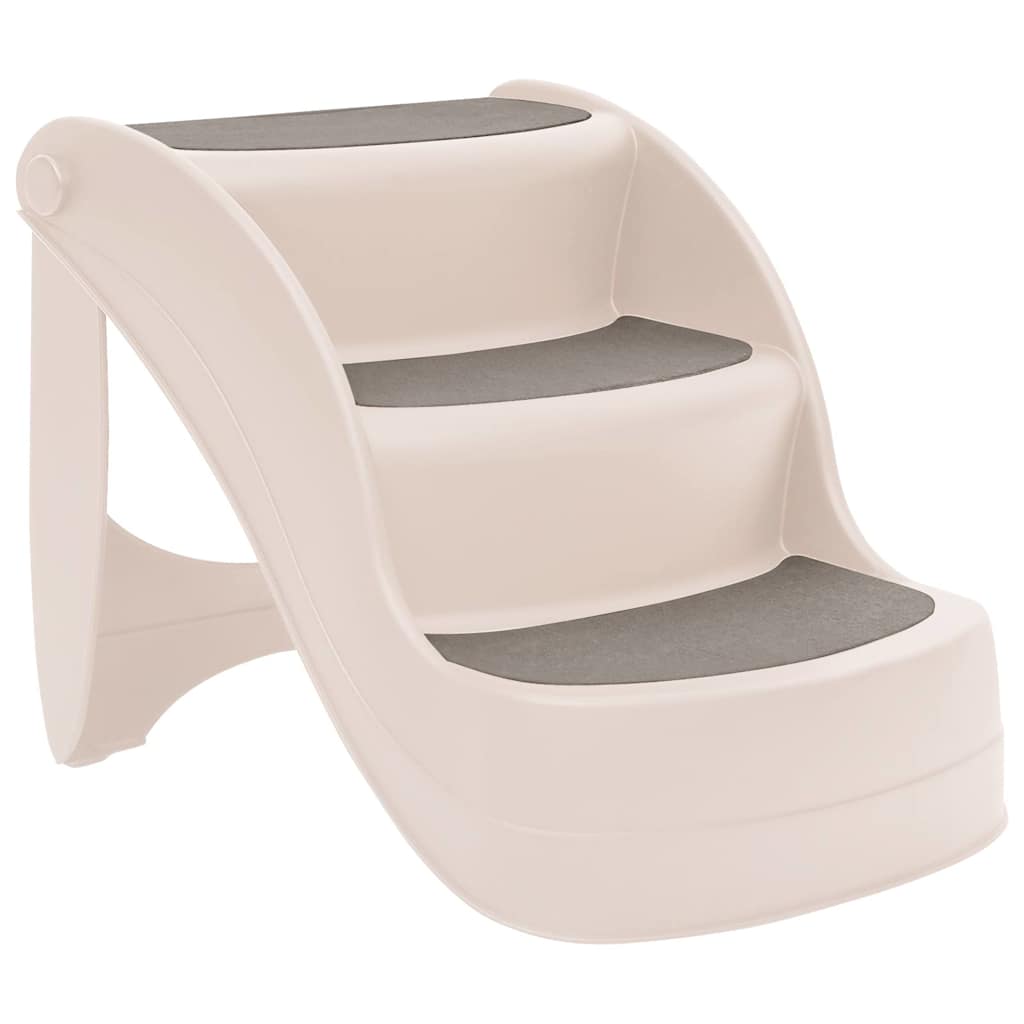 Vidaxl Beige Hundetreppe Mit 3 Stufen Klappbar Creme 50X38x38 Cm Kunststoff