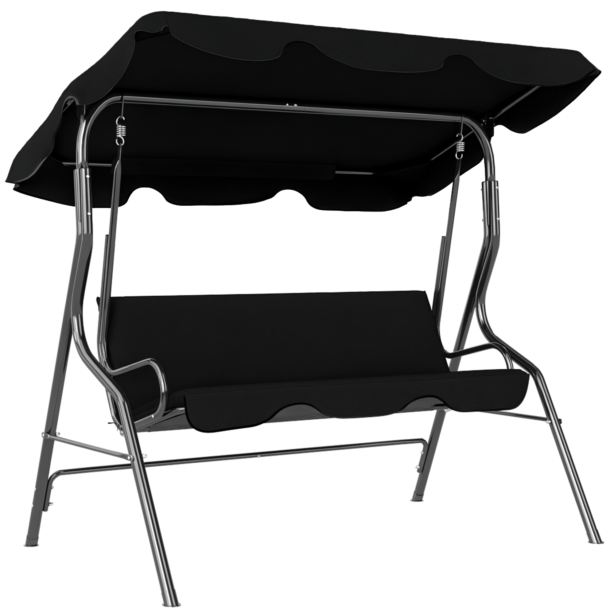Outsunny – Balancelle De Jardin 3 Places – Toit Inclinable En Polyester