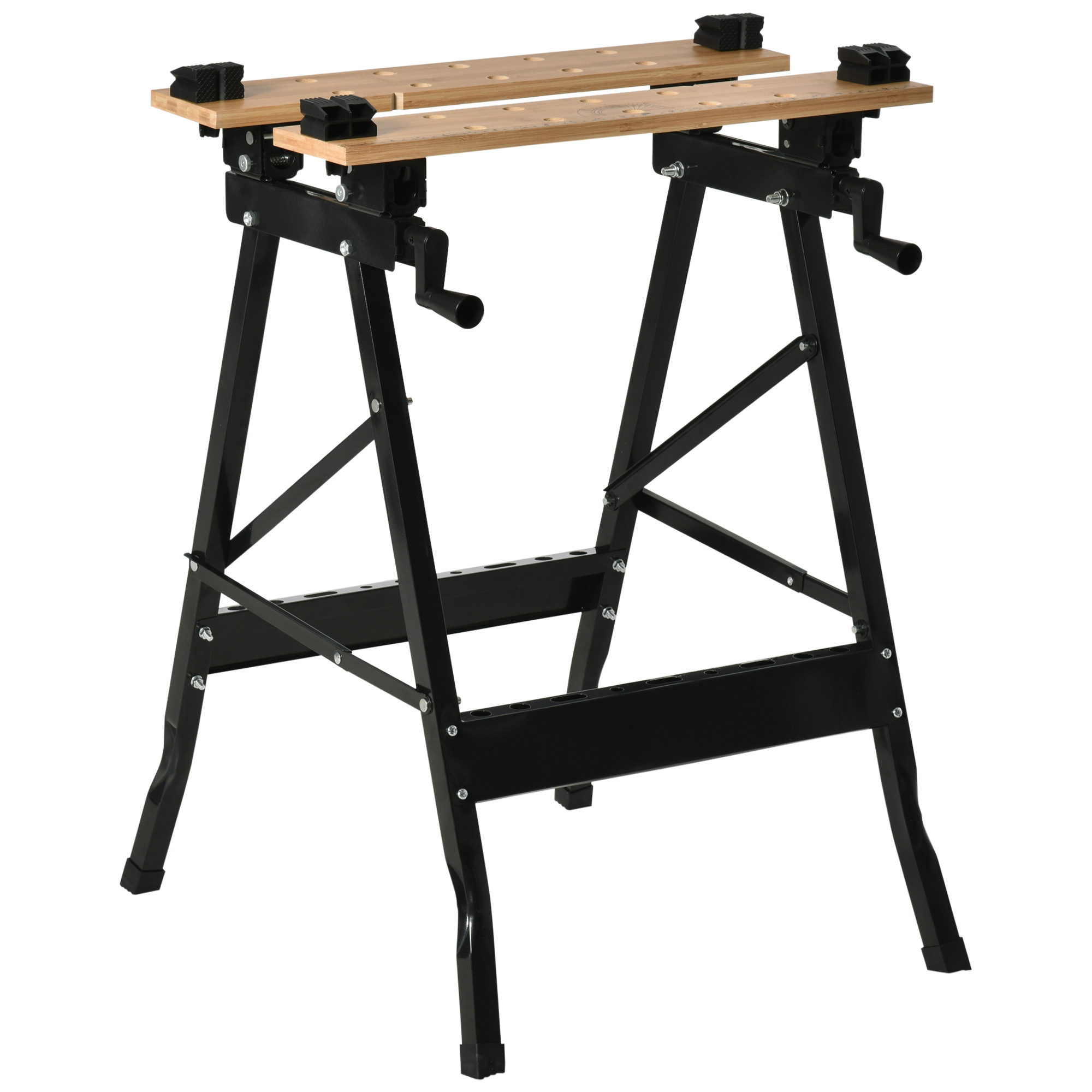 Établi pliant avec 4 pinces de serrage, plateau bambou, structure acier, 150 kg, 63,5x60,5x78 cm